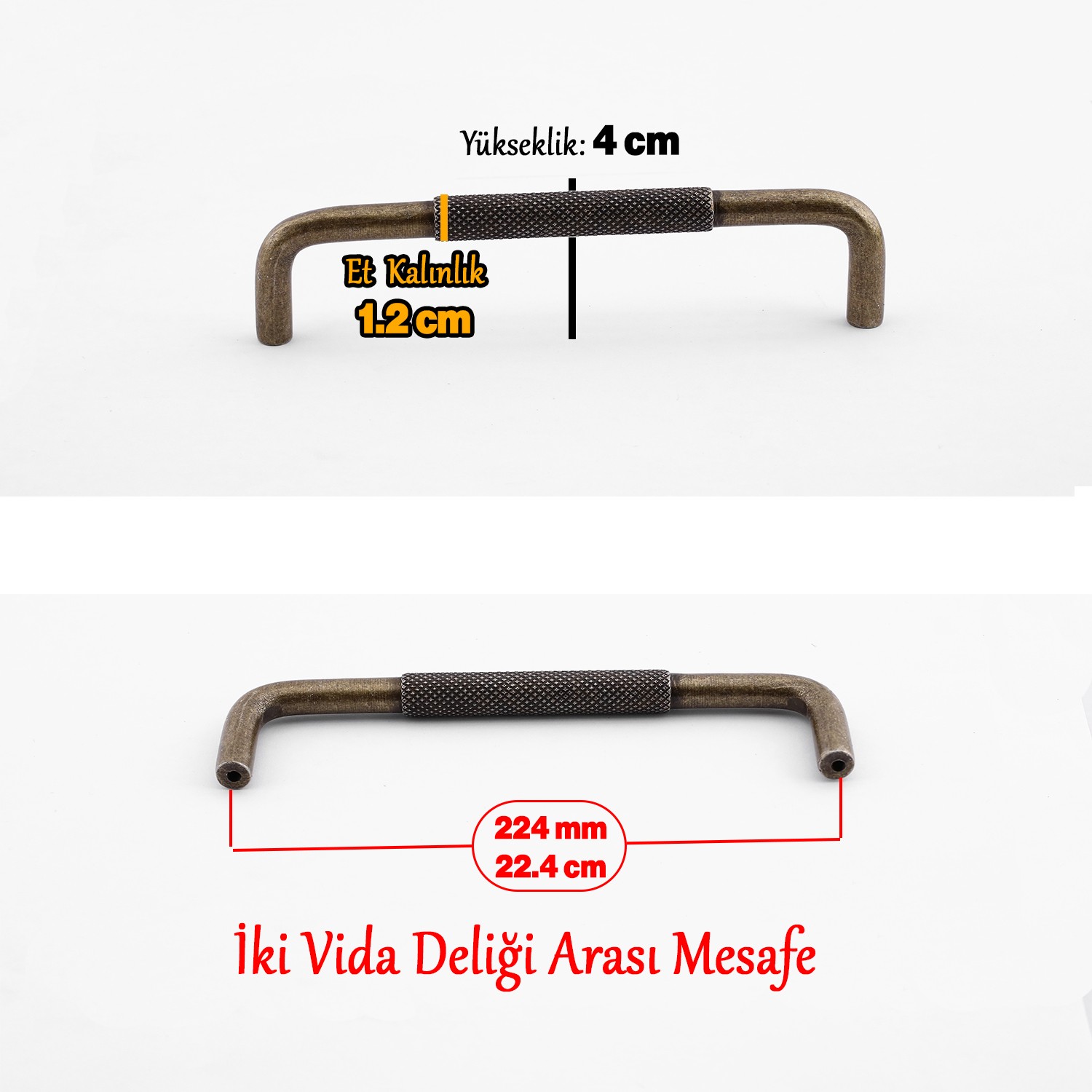 Uber Tırtıklı Antik Sarı Metal Kulp 224 mm 22.4 cm Mobilya Çekmece Mutfak Dolabı Dolap Modern Kapak
