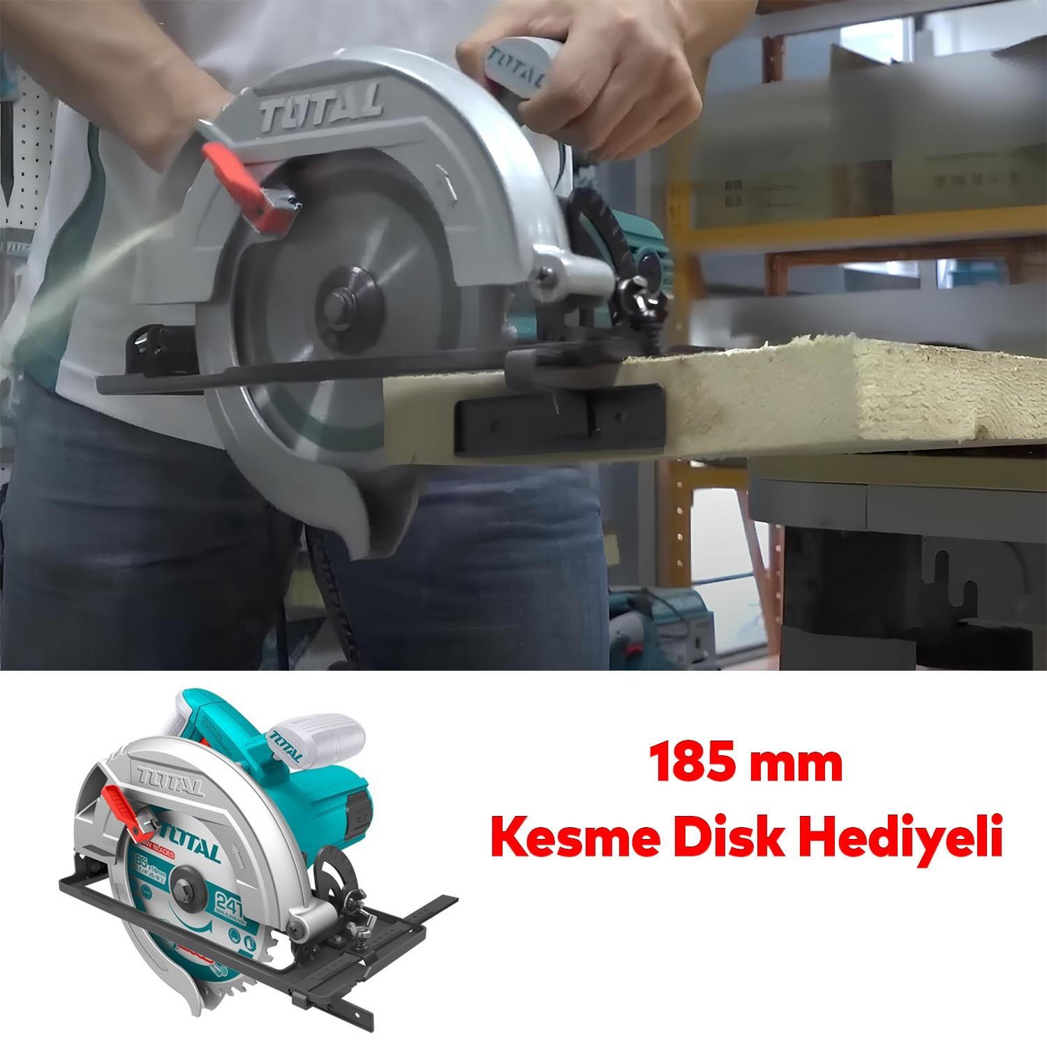 Total Elektrikli Daire Testere Makinası 1600 W TS1161856 Ahşap Sunta MDF Kesim Kesme 185 mm Disk