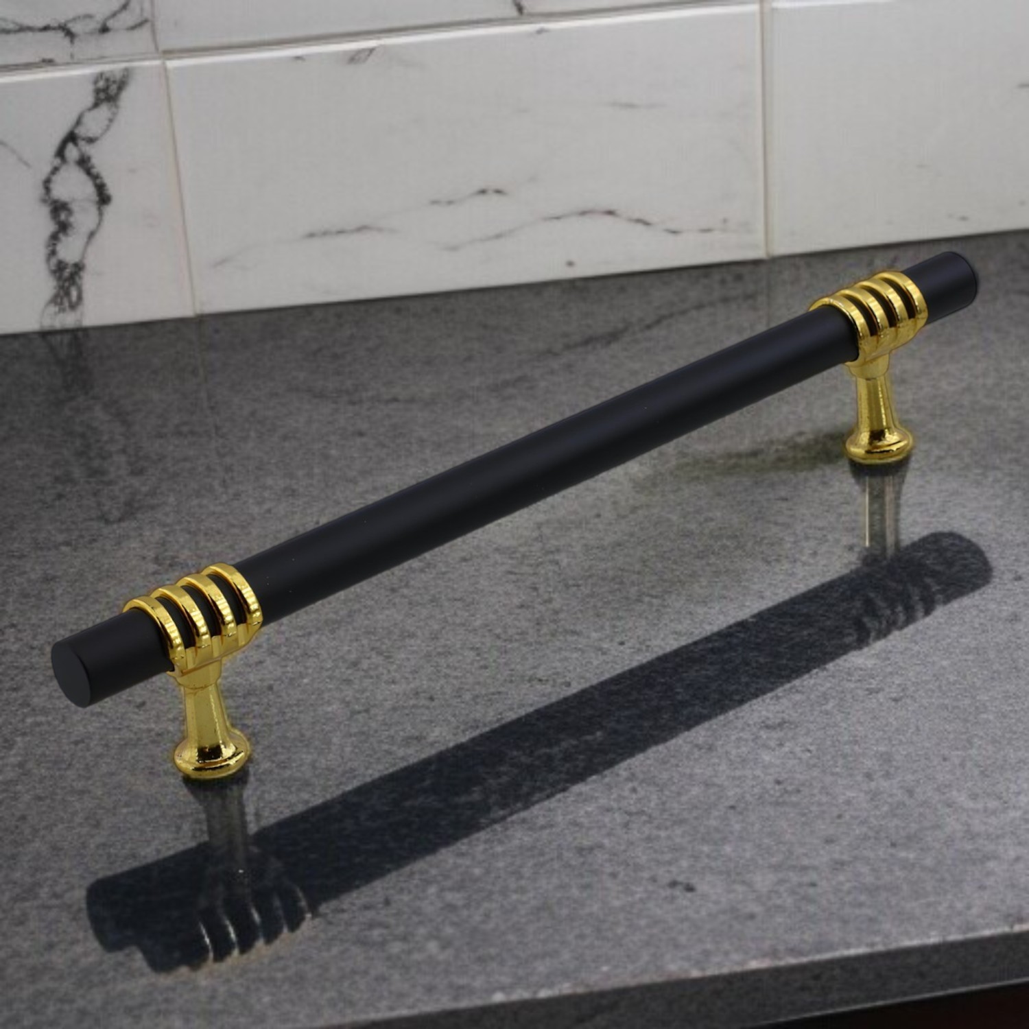 Eylül Mobilya Mutfak Dolabı Çekmece Dolap Kulpları Kapak Kulpu Kulbu Siyah Altın 224 mm Metal Kulp