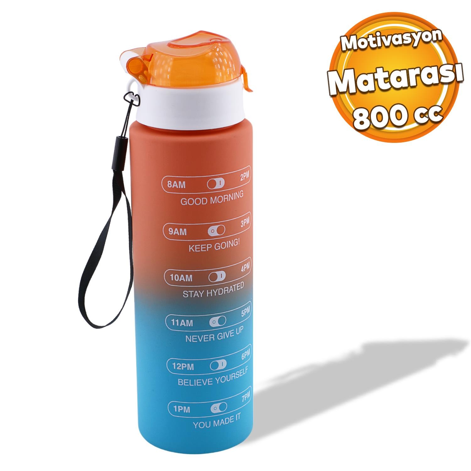 Çift Renk Motivasyon Matarası Pipetsiz Çocuk Sporcu Su Şişesi 800 ml Sızdırmaz Suluk 800 cc