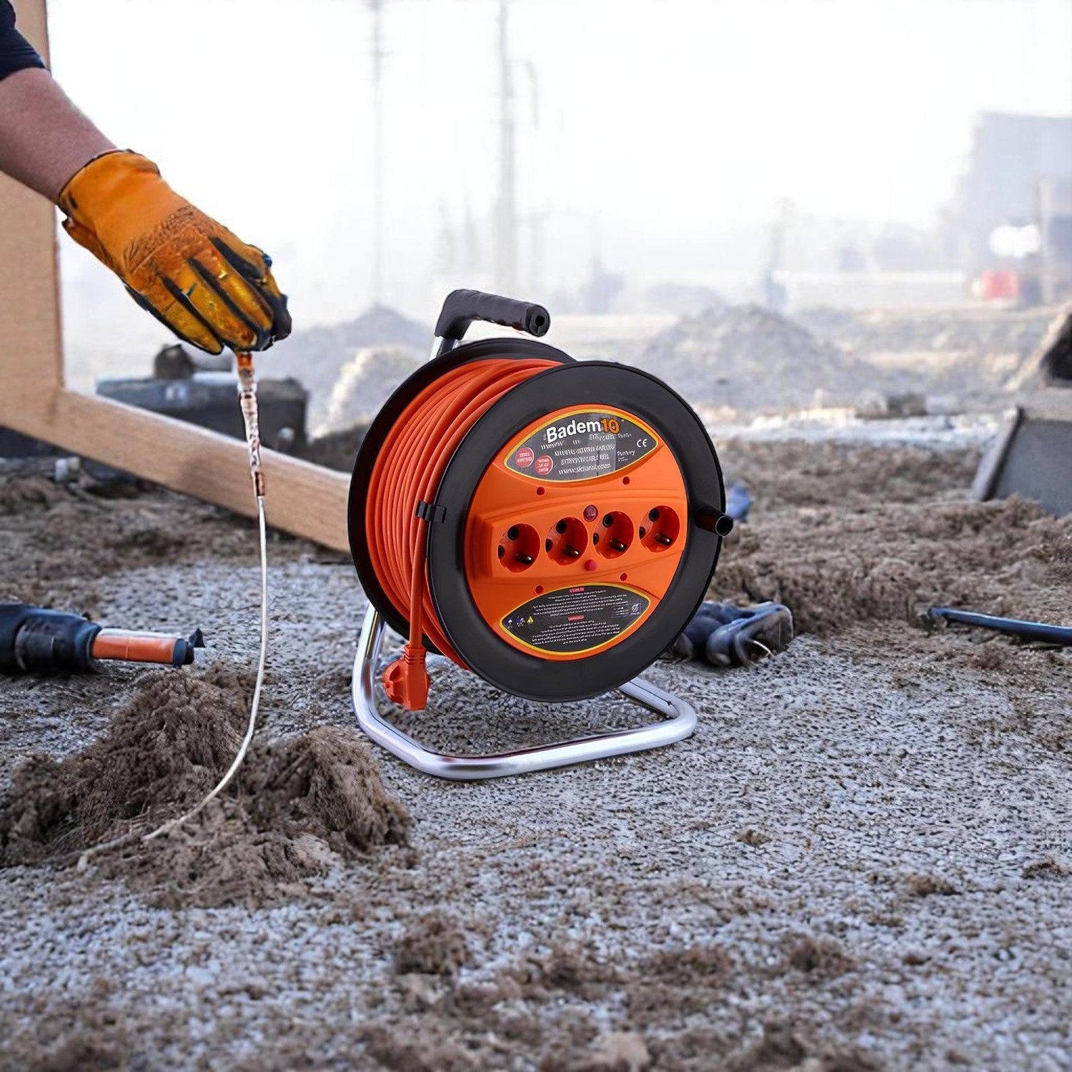 Makaralı Uzatma Kablosu 3x2.5 mm 50 Metre Termal Sigortalı 4 Prizli Monofaze Plastik Seyyar Makara