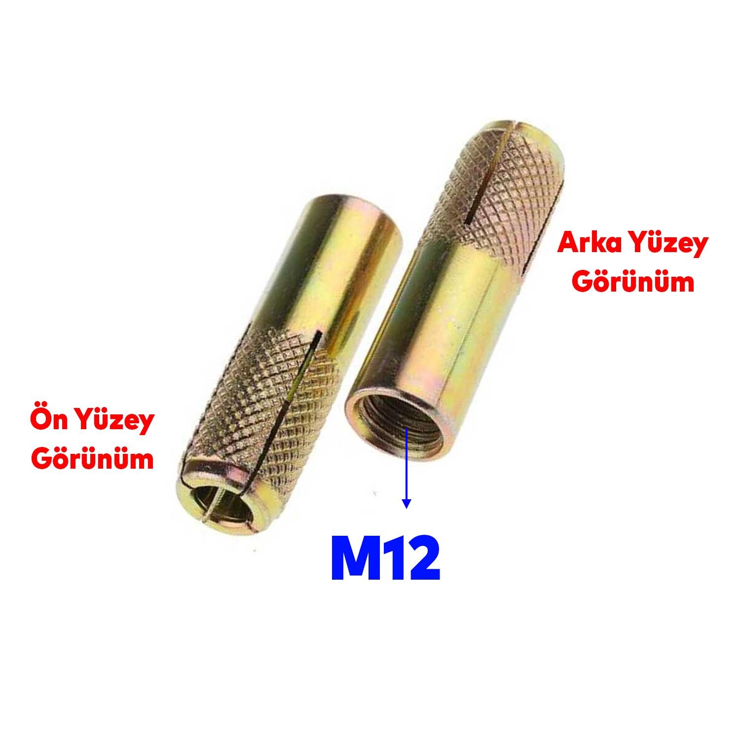 Çakmalı Çelik Dübel İç Dişli M12 mm Raf İskele Montaj Bağlantı Monte Zemin Tavan Beton Asma Aparat