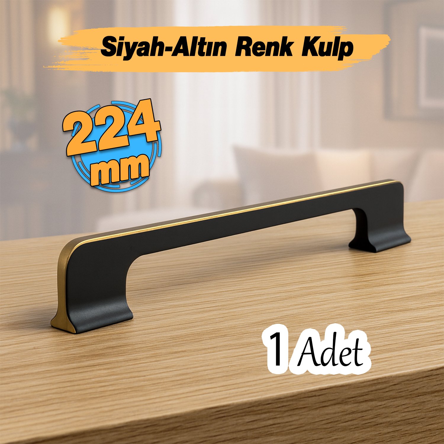 Afyon (224 mm - 22.4 cm) Siyah Gold Metal Mobilya Mutfak Çekmece Dolap Dolabı Kulbu Kulpu Kulpları
