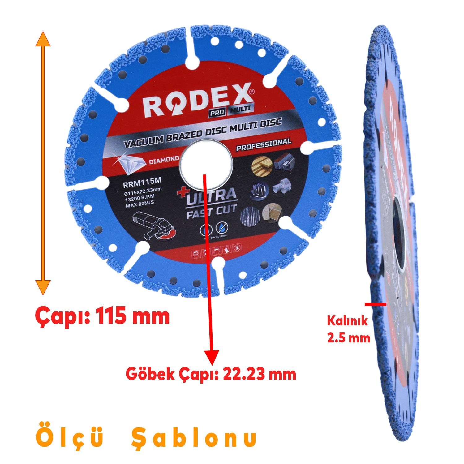 Rodex Vakum Kaynaklı Elmas Testere Sağlam Uzun Ömürlü Çok Amaçlı Kesme Disk Diski 115 mm RRM115M