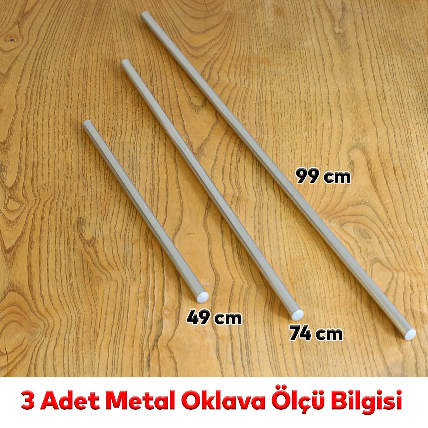 3'lü Masterchef Alüminyum Paslanmaz (99-74-49 CM) Metal Oklava Seti Hamur Açma Aparatı Sofra Mutfak