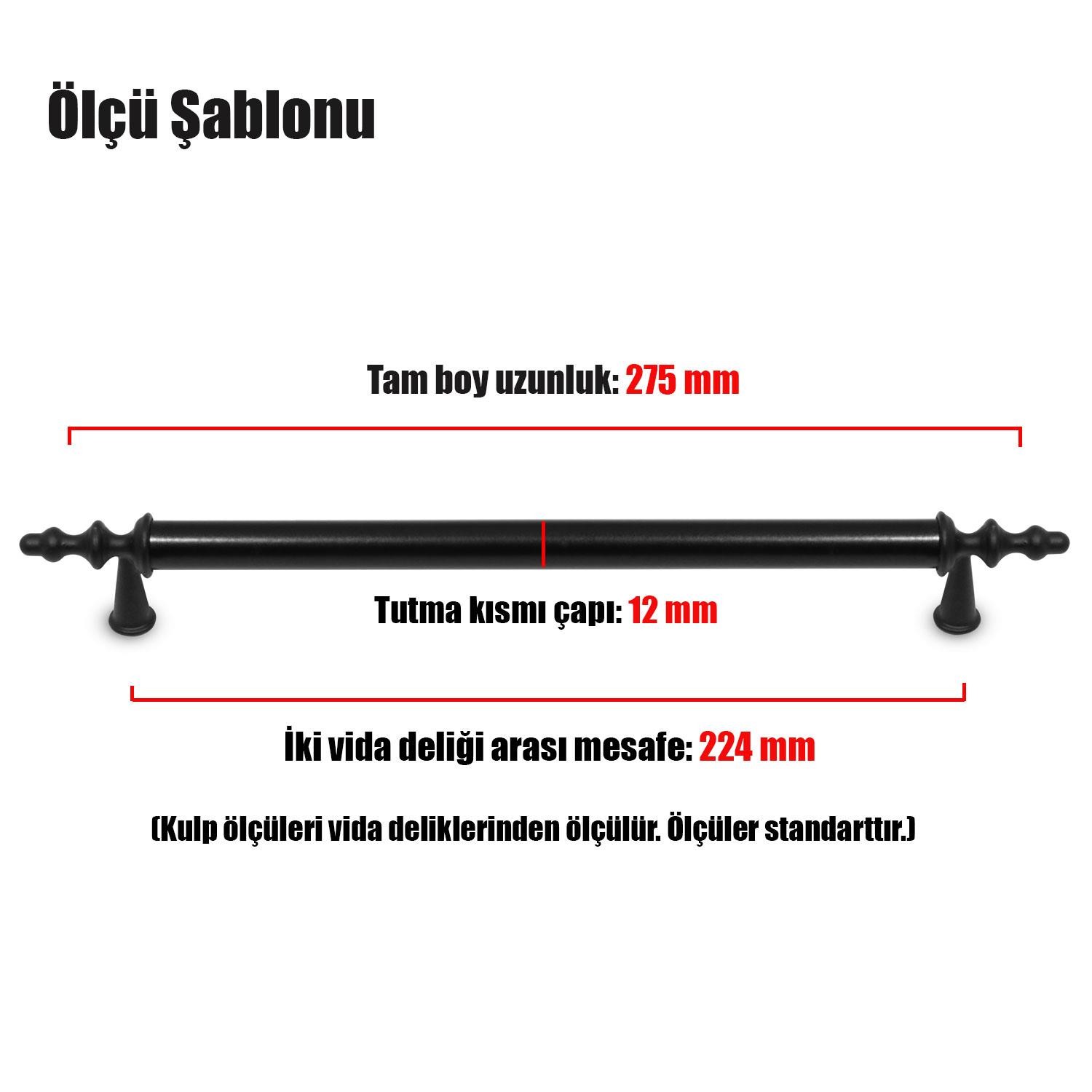 Ovacık Çekmece Dolap Dolabı Kapak Kulpu Kulbu (224 MM-22.4 CM) Siyah Metal Kulpları Mobilya Mutfak