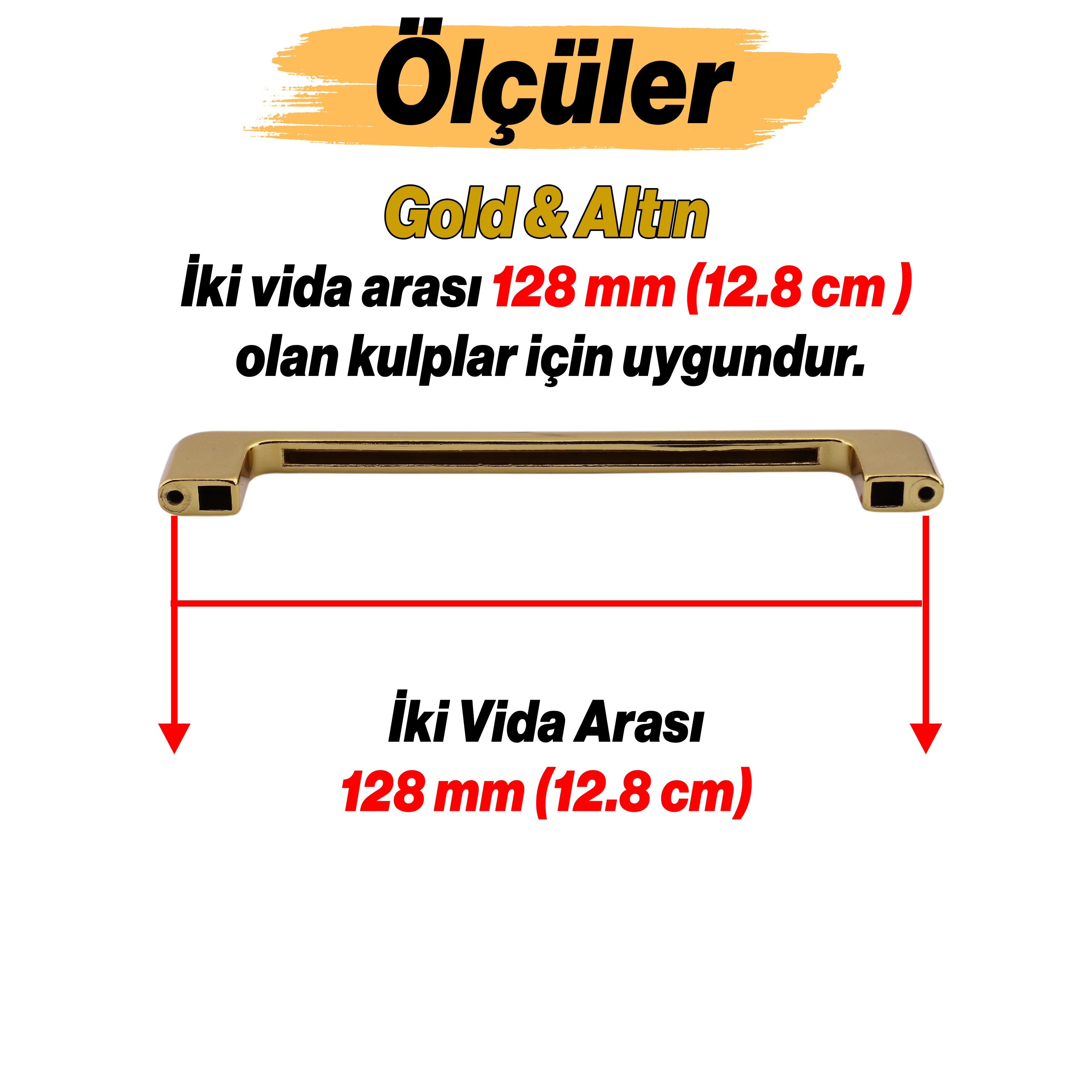 Gold Altın Metal Kulp 128 mm - 12.8 cm Mobilya Çekmece Mutfak Dolabı Dolap Kulpları Kulbu Kulpu