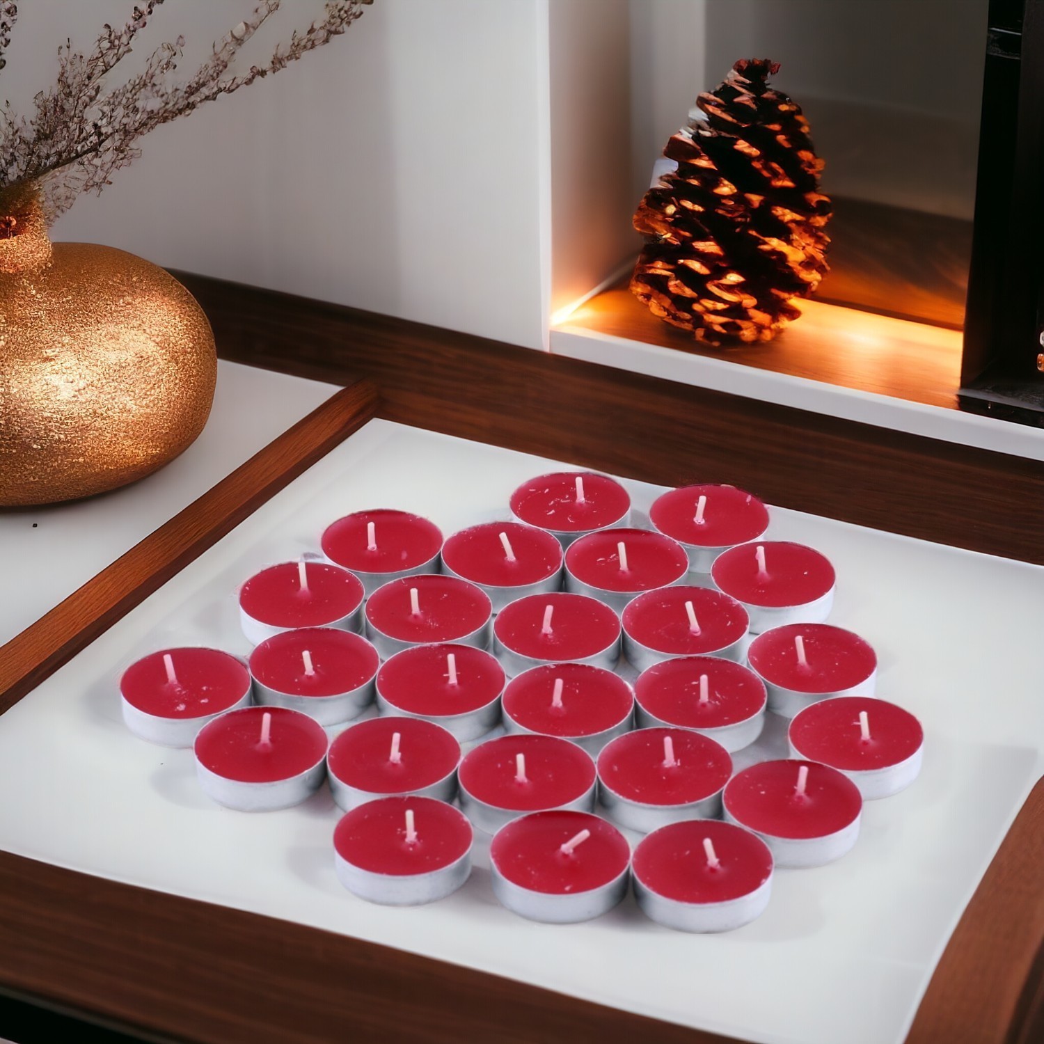 Tealight Mum 200 Gr Dekoratif Mumu Kandil Hediyelik Fitilli Mumlar Şamdan Kırmızı Çilek Kokulu