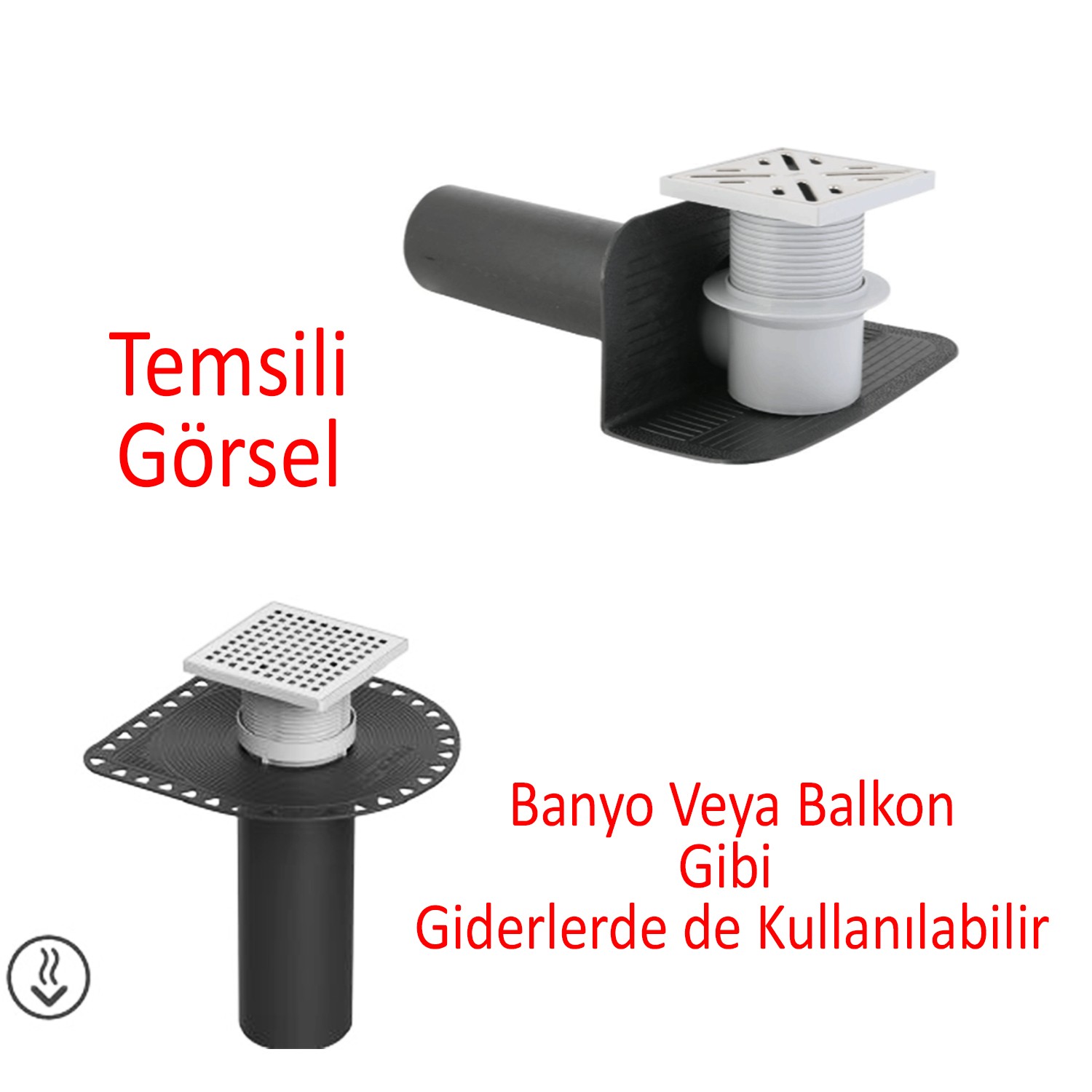 Parapet Dik İniş 70'lik Direnaj Hünisi Çatı Balkon Yağmur Su Tahliye Gider Borusu Oluk Adaptörü