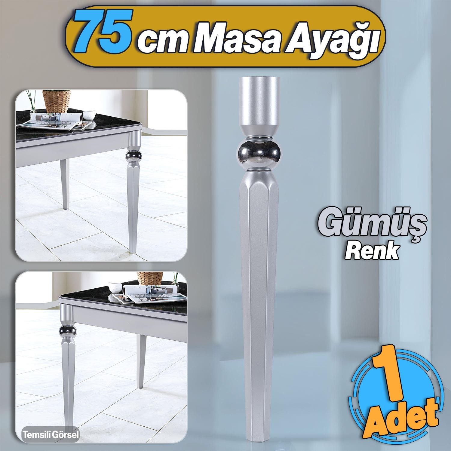 Elips Masa Dresuar Ayağı 75 cm Plastik Gümüş Gri Ayak Mutfak Yemek Masası Mobilya Ayakları Gümüş