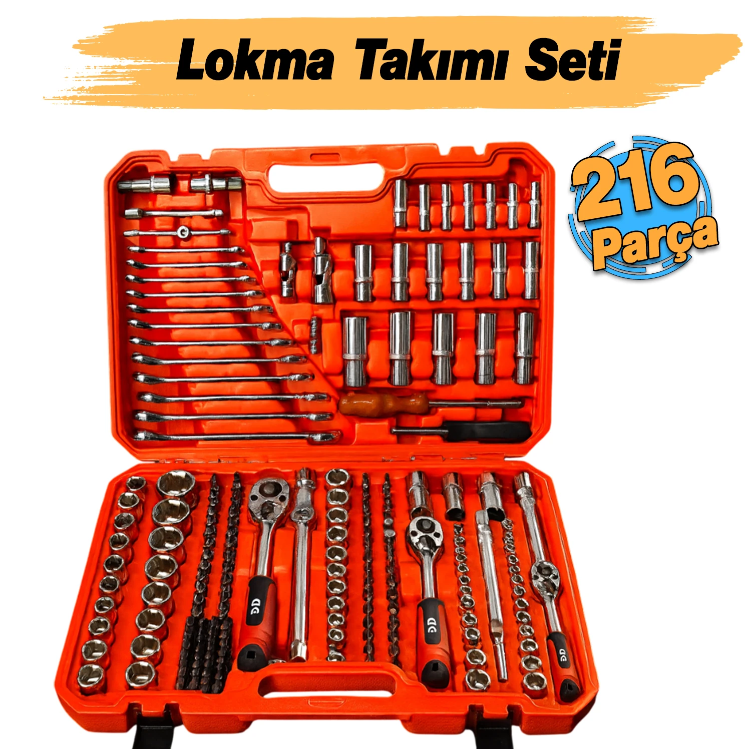 Lokma Anahtar Takımı 216 Parça Uzatma Kolu Mafsallı 1/2 3/8 1/4