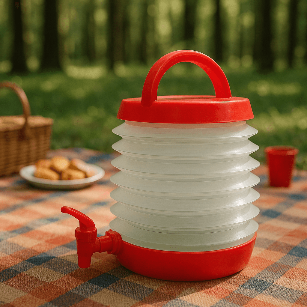 Su Sebili Katlanabilir Termos Çeşmeli Körüklü 5.5 Litre Piknik Kamp Su Ayran Meşrubat İçecek Bidonu Kırmızı