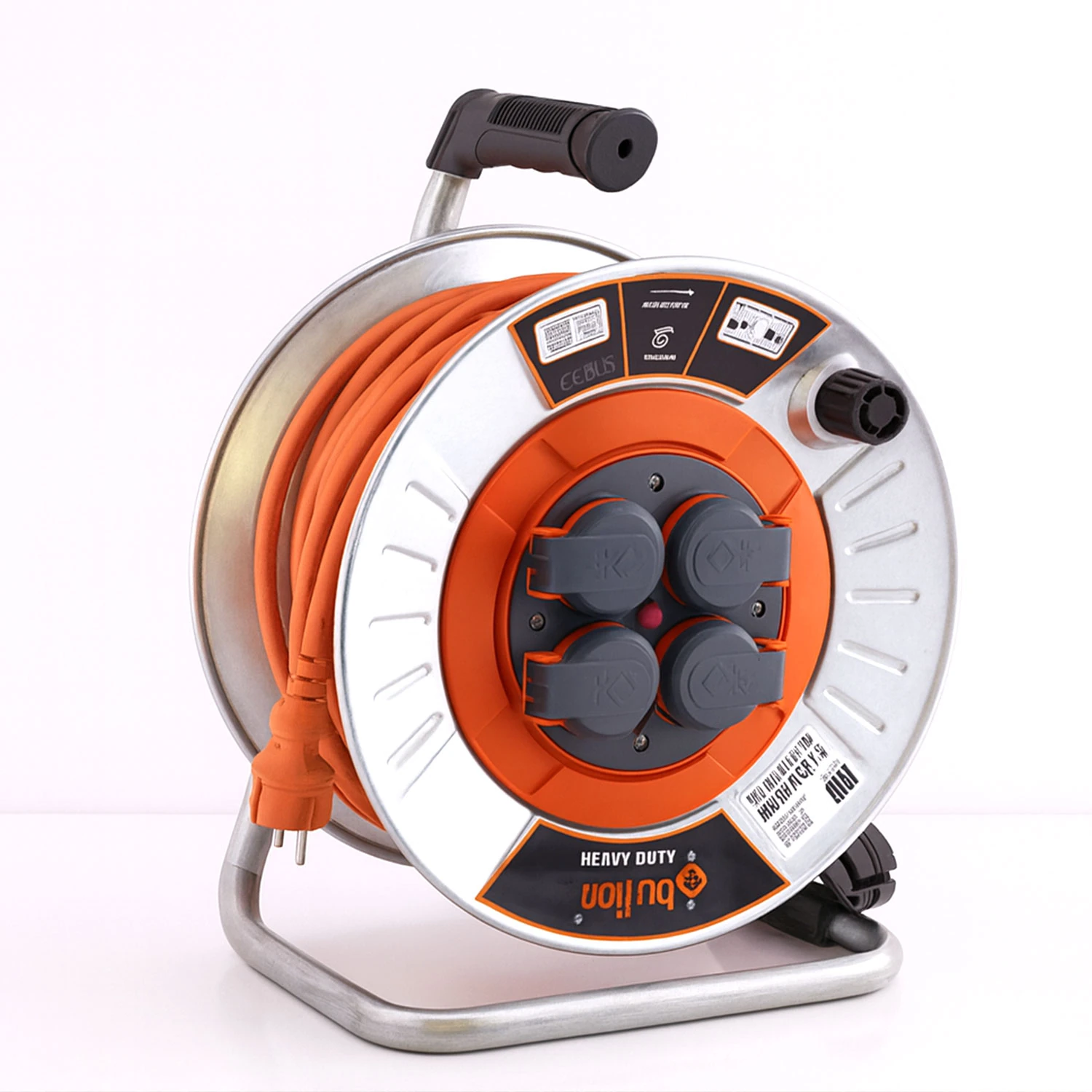 Metal Makaralı Uzatma Kablosu % 100 BAKIR 40 Metre 3x2.5 mm Termal Sigortalı Seyyar Kapaklı 4 Prizli