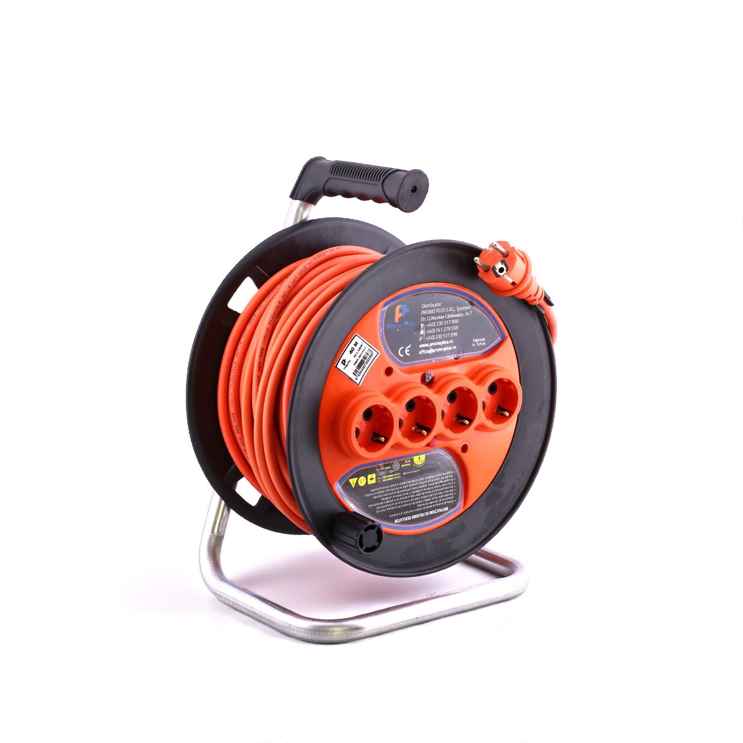 Makaralı CCA Uzatma Kablosu 3x1.5 mm 40 Metre Termal Sigortalı Plastik Seyyar 4 Prizli Monofaze