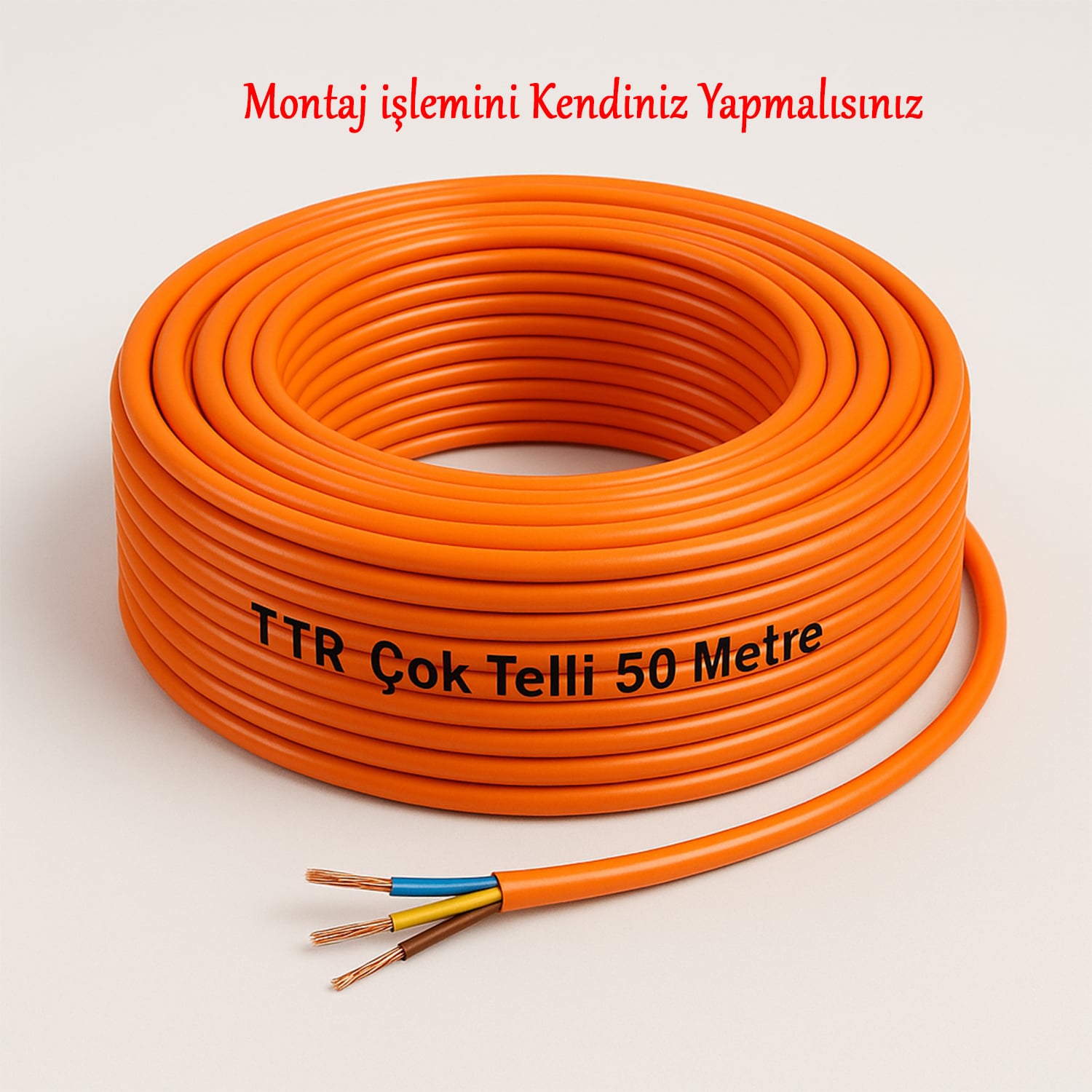 Seyyar 50 Metre Uzatma Kablosu TTR CCA Telli 3x2.5 mm Elektrik Kablo Kontrol Kalem Dişi Erkek Fiş