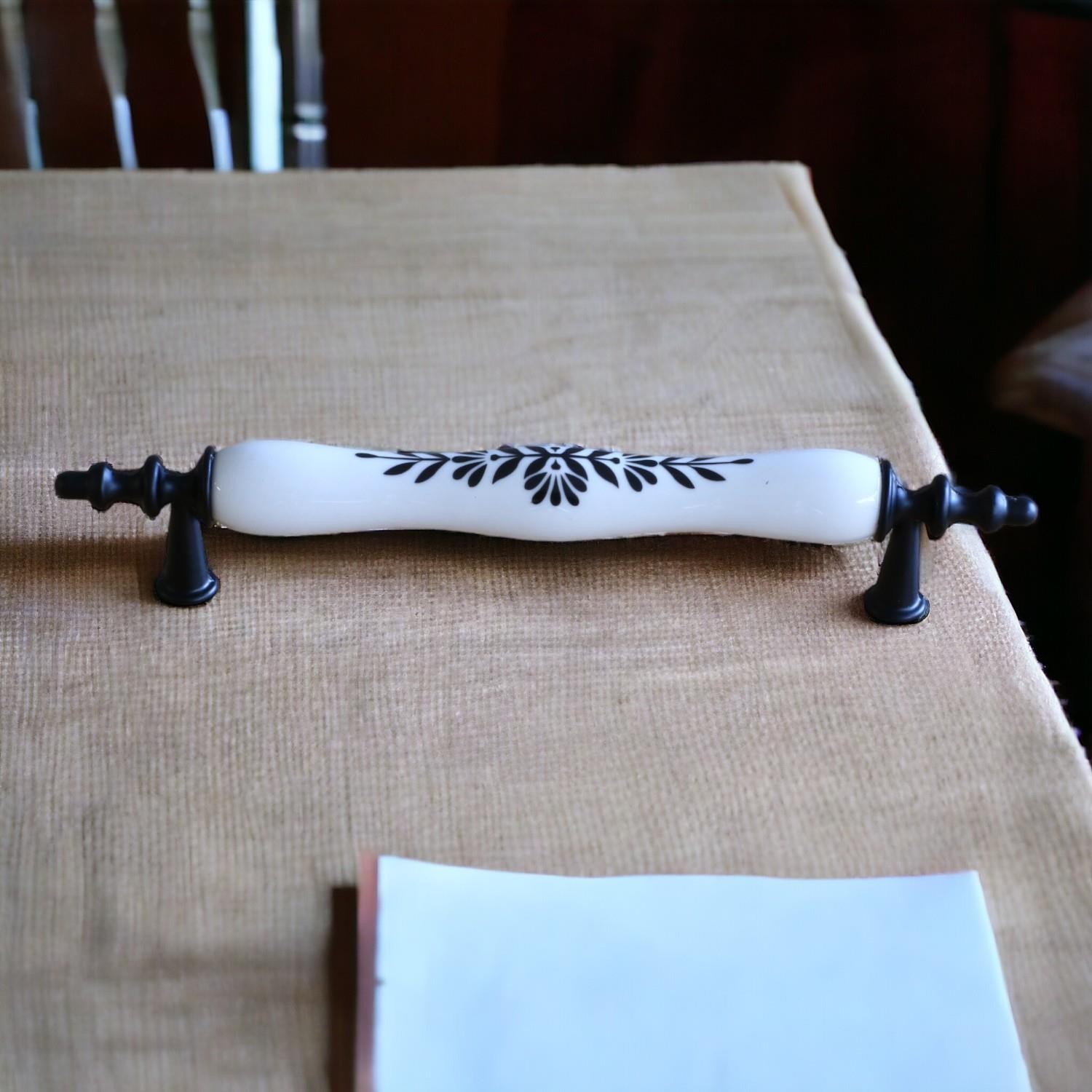 Gül Gerçek Porselen Siyah Beyaz 128 mm Kulplar Mobilya Mutfak Dolabı Çekmece Dolap Kapak Kulpu Kulbu