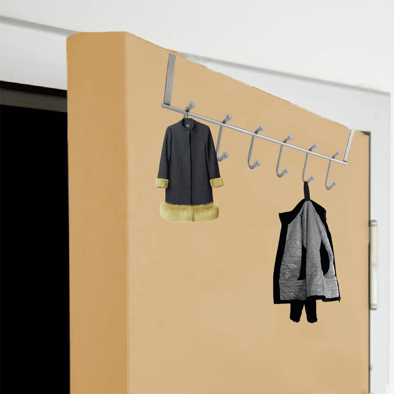 Ahşap Kapı Arkası Çiftli Askılık Elbise Havlu Asma Askı Metal 6'lı Banyo Lavabo Sağlam Aparat Krom