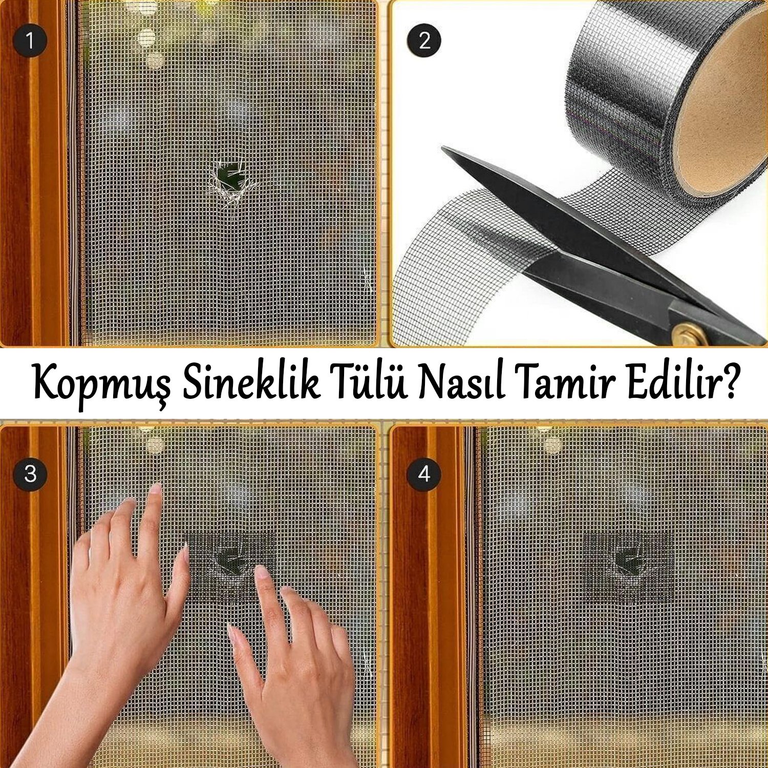 48 mm x 2 Metre Yapışkanlı Sineklik Tülü Tamir Bandı Yırtık Kopmuş Delik Fiber Tül Yapıştırma Gri