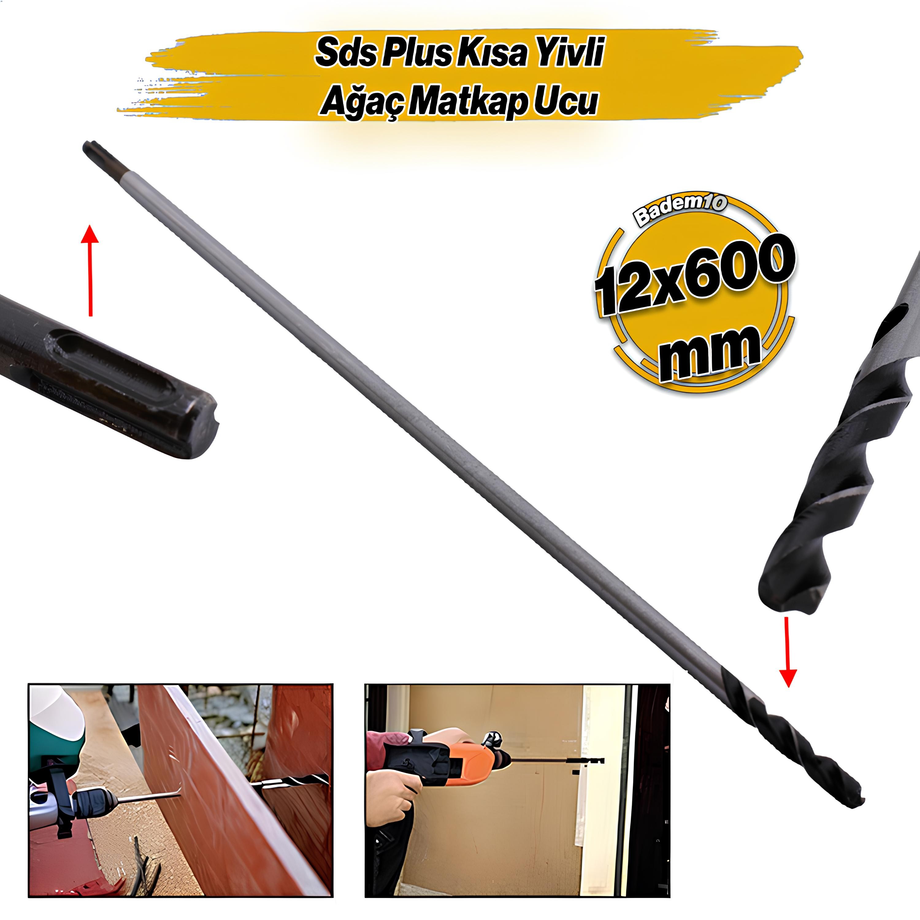 Matkap Uyumlu Sds Plus Ağaç Matkap Ucu Kısa Yivli 12 cm 60 cm 12 x 600 mm Hilti Ucu