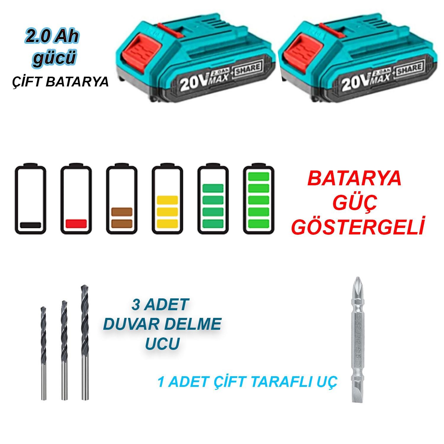 Total Çift Akülü Darbeli Matkap 20V Lithium- lon