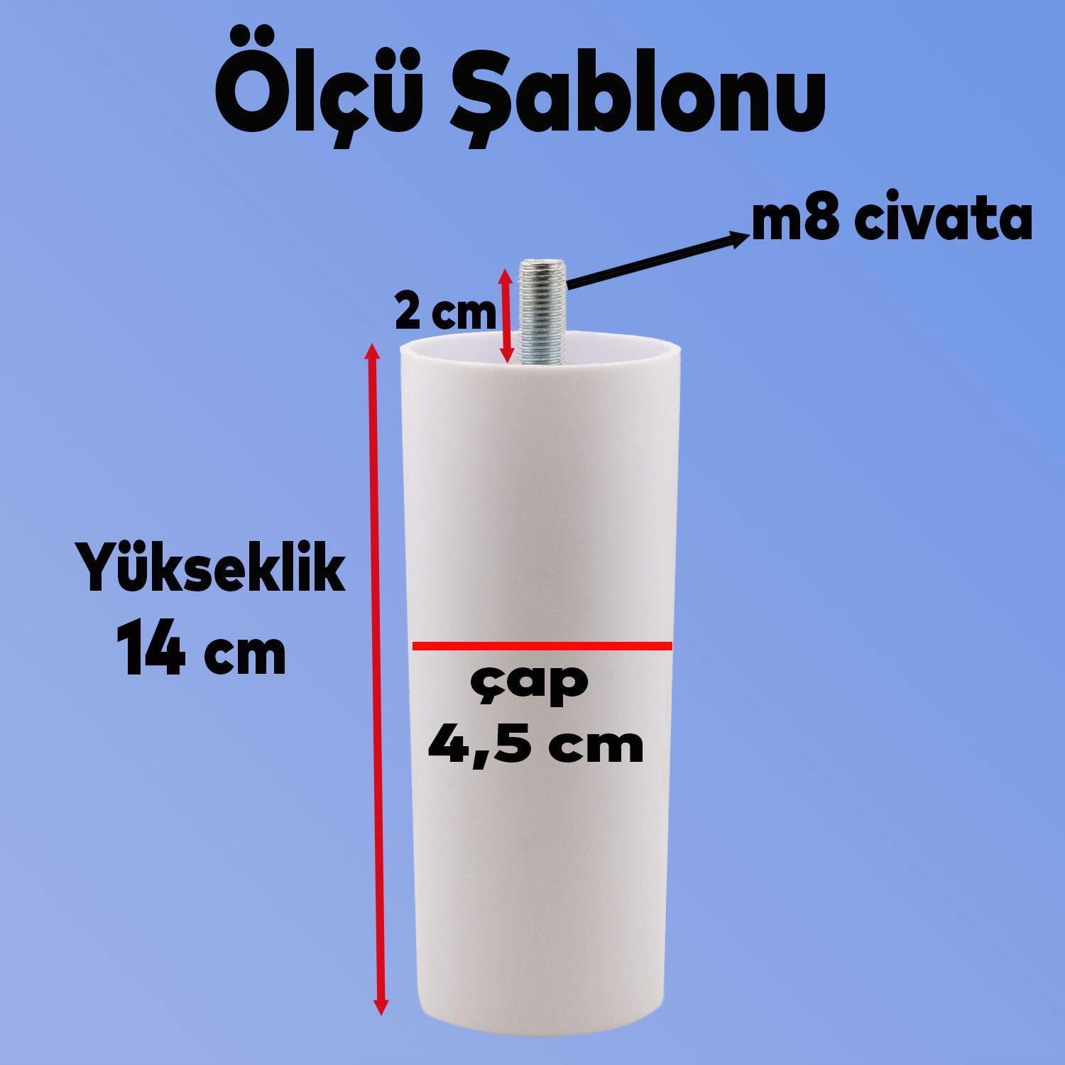 Mobilya Kanepe Koltuk Baza Yükseltme M8 Civatalı İnce Diş Destek Ayağı Ayakları Beyaz 14 cm 4 Adet