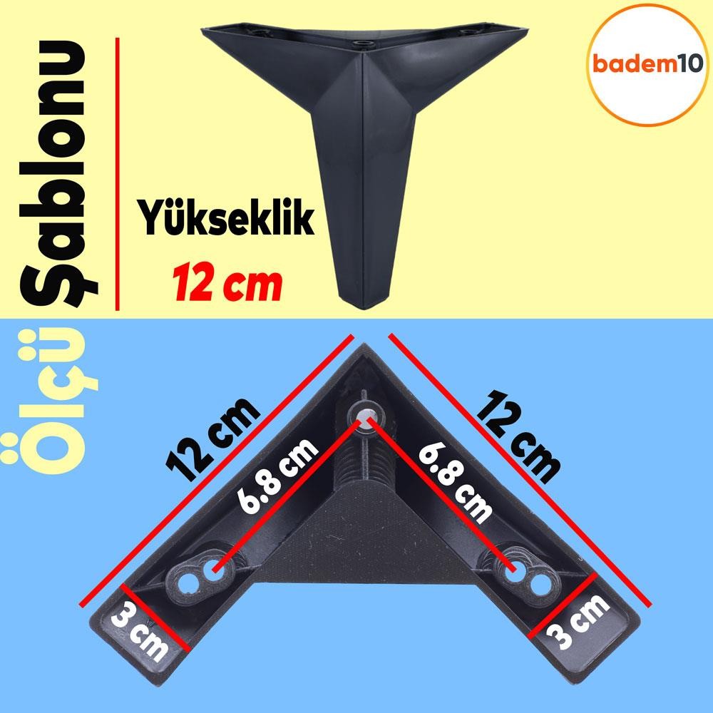 Kale Lüks Mobilya Kanepe Sehpa TV Ünitesi Koltuk Ayağı 12 cm Siyah Baza Ayak