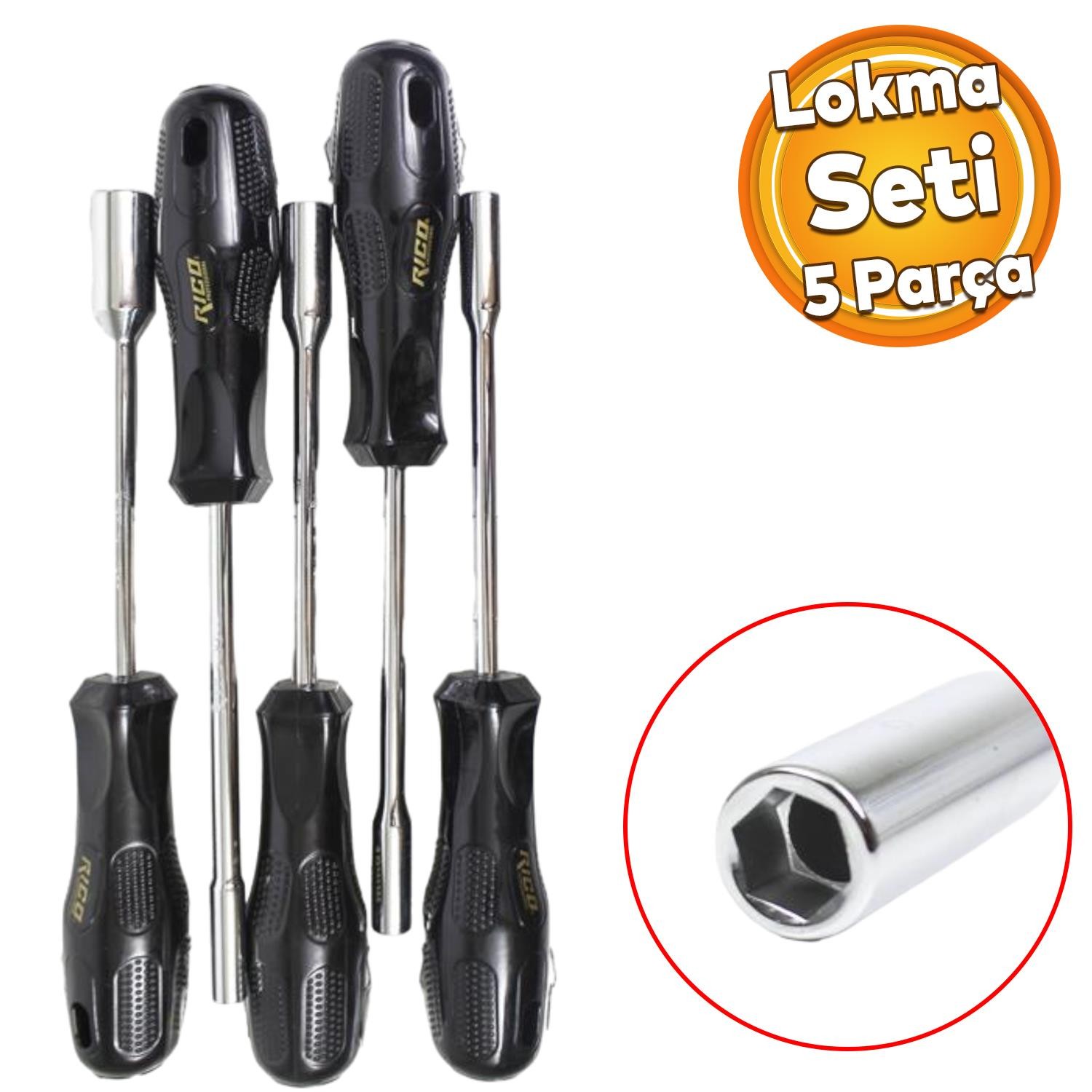 Lokma Tornavida Seti Rico 003-RL0015 5PC Lokma Somun Sökme 6-7-8-10-13 mm Ölçü Metal