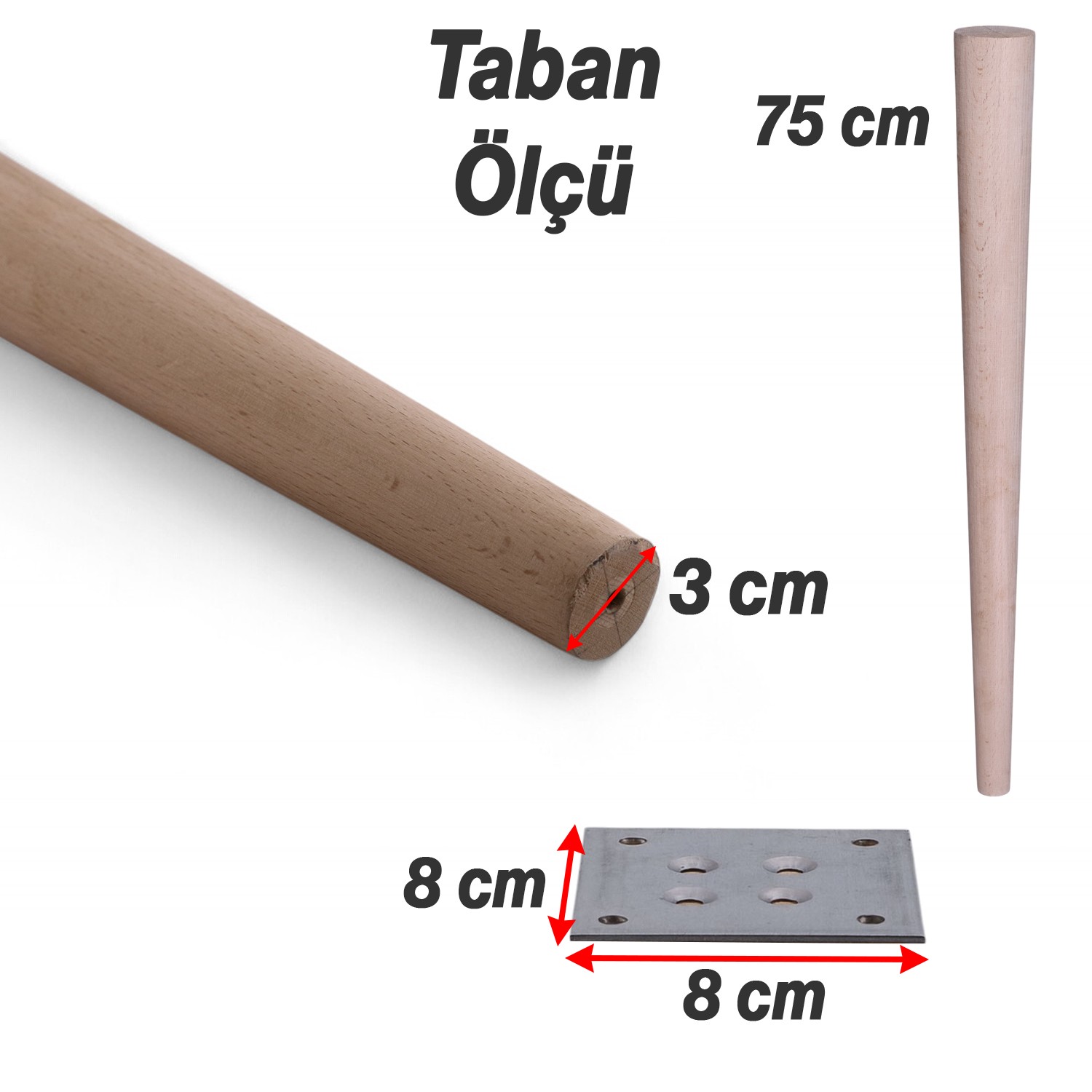 Bohem 75cm Masa Ayağı 4 ADET Ham Doğal Ahşap Boyasız Bağlantı Aparatlı Mobilya Kanepe Sehpa Ayakları