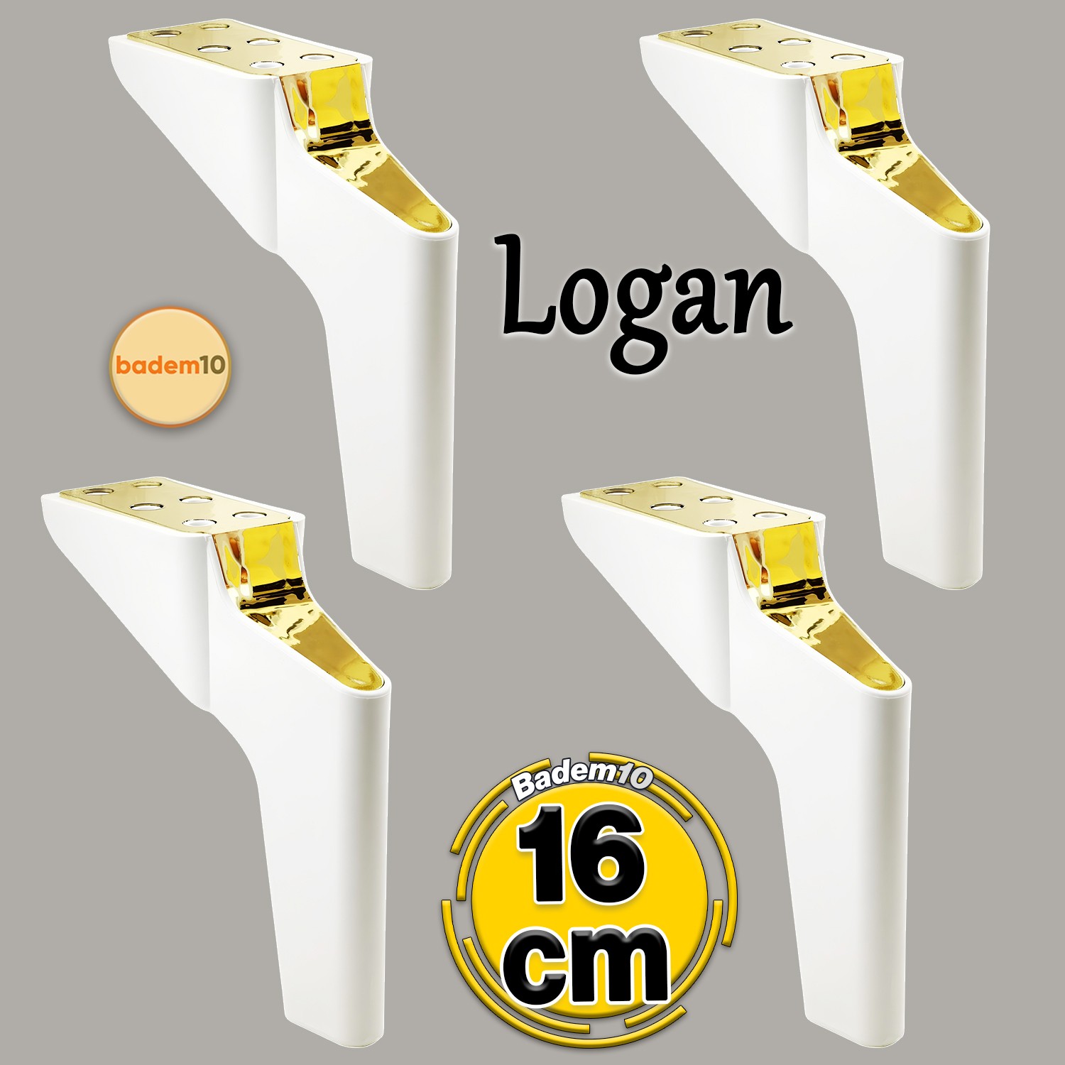 Logan  4 Adet Set 16 Cm Beyaz Altın Mobilya Tv Ünitesi Koltuk Kanepe Destek Ayağı Ayakları M8 Civata