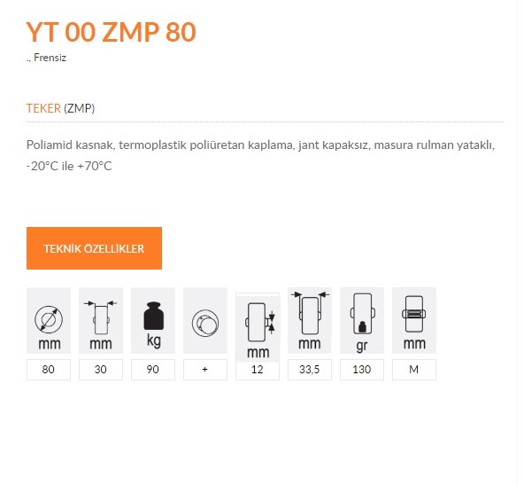 Emes ZMP Poliüretan Kaplı Yedek Teker 80 mm 90 Kg