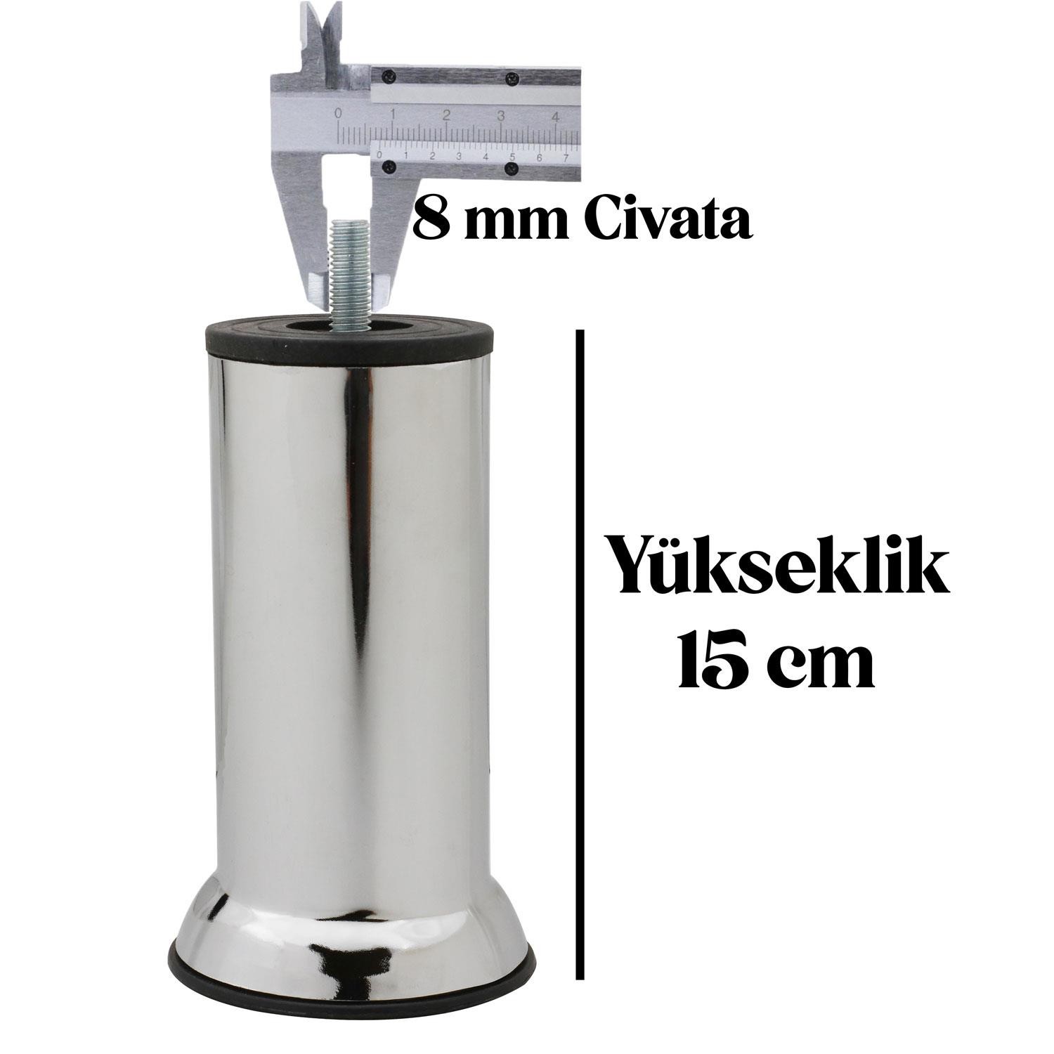 Mobilya Baza Koltuk Yatak Çekyat Kanepe Yükseltme Ayağı Ince Diş M8 Krom Metal Ayakları 15 Cm 4 Adet