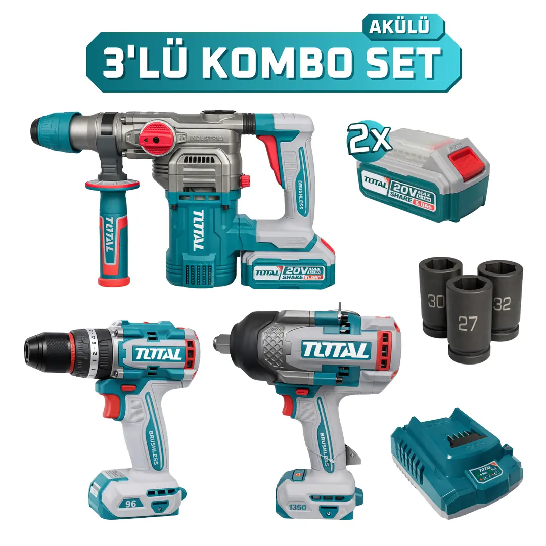 TOSLI250281E 3'lü Kombo Set Kırıcı Delici Darbeli Matkap Somun