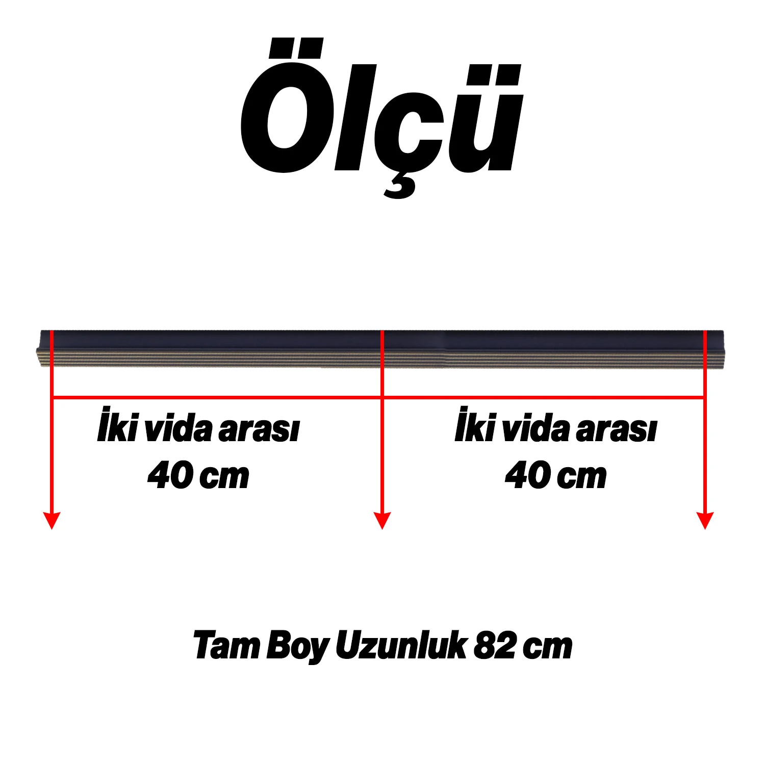 Foça Mat Siyah 800 mm 80 cm Uzun Metal Kulp 3 Vidalı Mobilya Çekmece Dolap Kapak Kulpları Premium