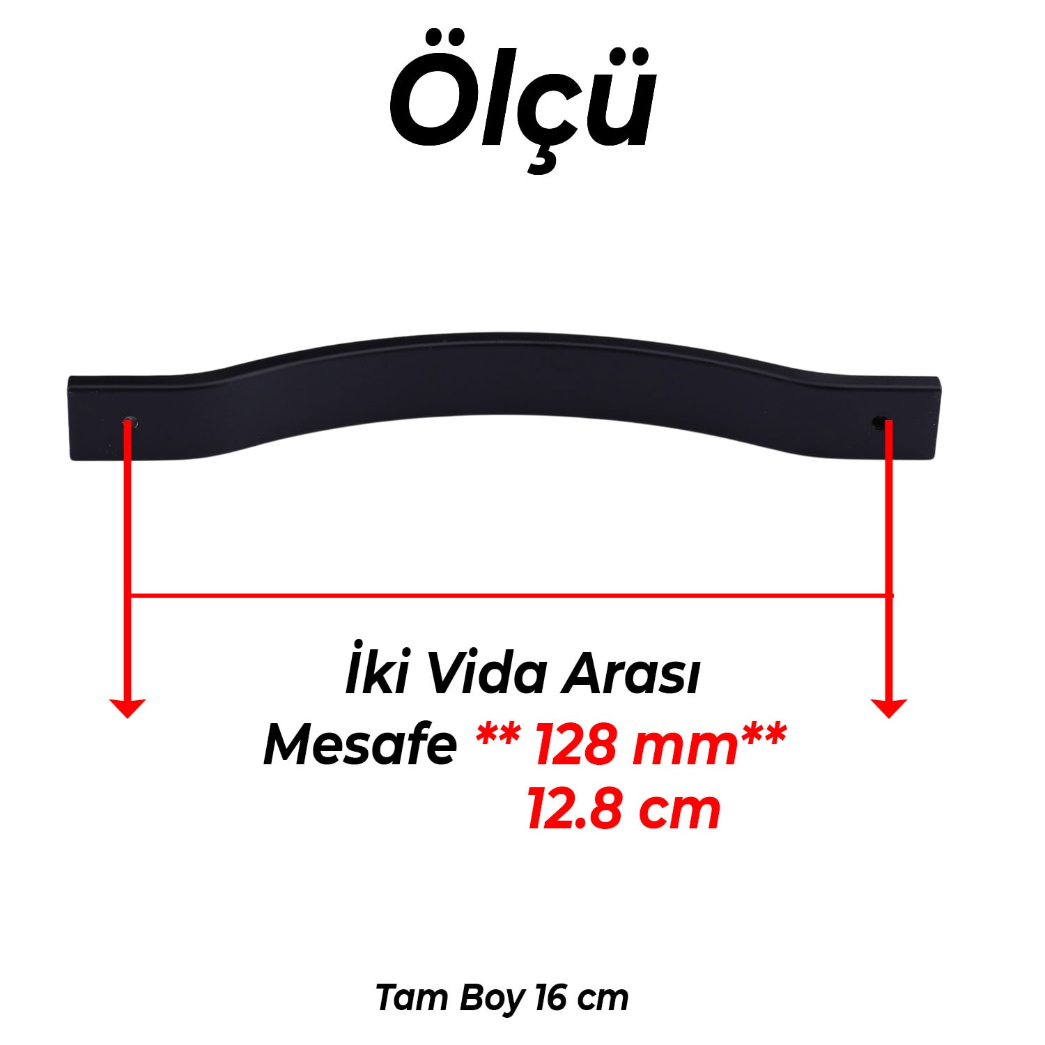 Akasya Siyah Metal Kulp 128 mm Modern Mobilya Çekmece Kolu Mutfak Dolabı ve Kapak Kulpları Dayanıklı