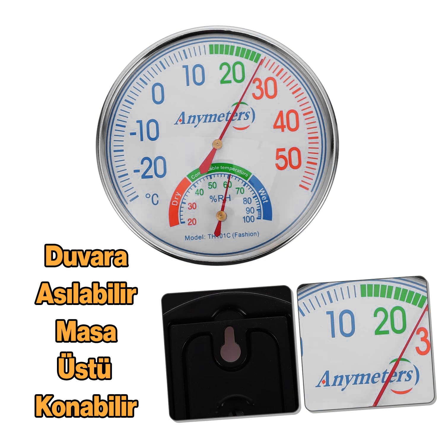 Analog Termometre Isı ve Nem Ölçer Sauna Sıcaklık Ölçme Derece Gösterge Pilsiz Mekanik Düz 1 Adet