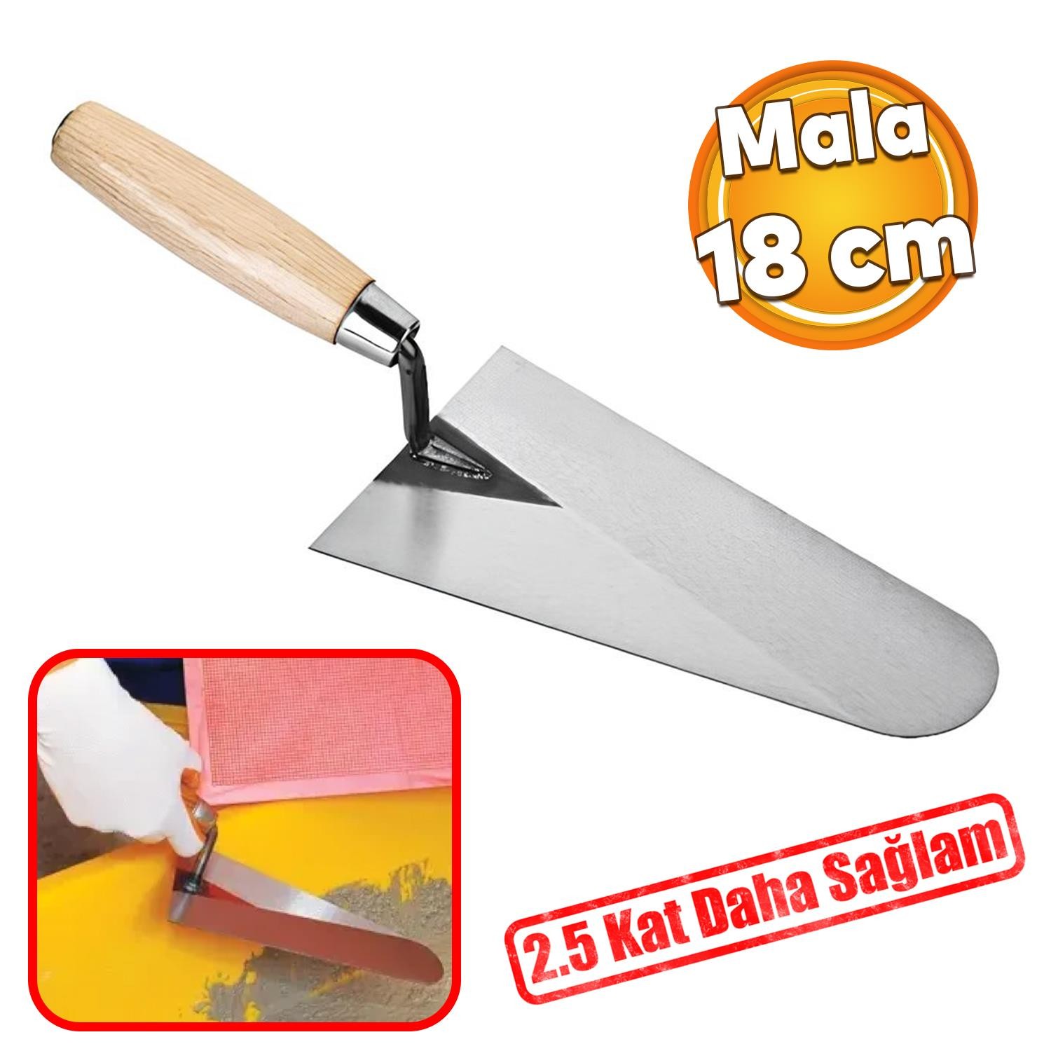 Ahşap Saplı Sıva İnşaat Malası Sıvacı Mala 18 Cm 1.2 mm Kalınlık Rockwell Yay Çeliği Papatya Kaynak