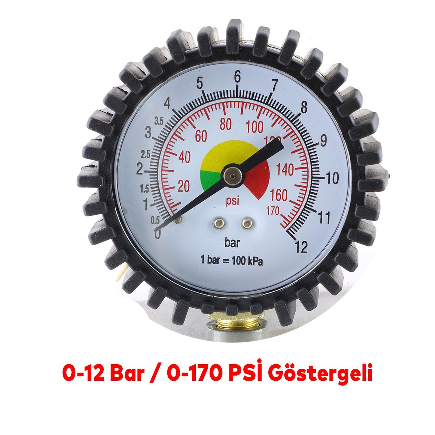 Teker Tekerlek Sibop Lastik Şişirme Tabancası Hava Ölçer Basınç Gösterge Bar Saatli 12 170 PSİ