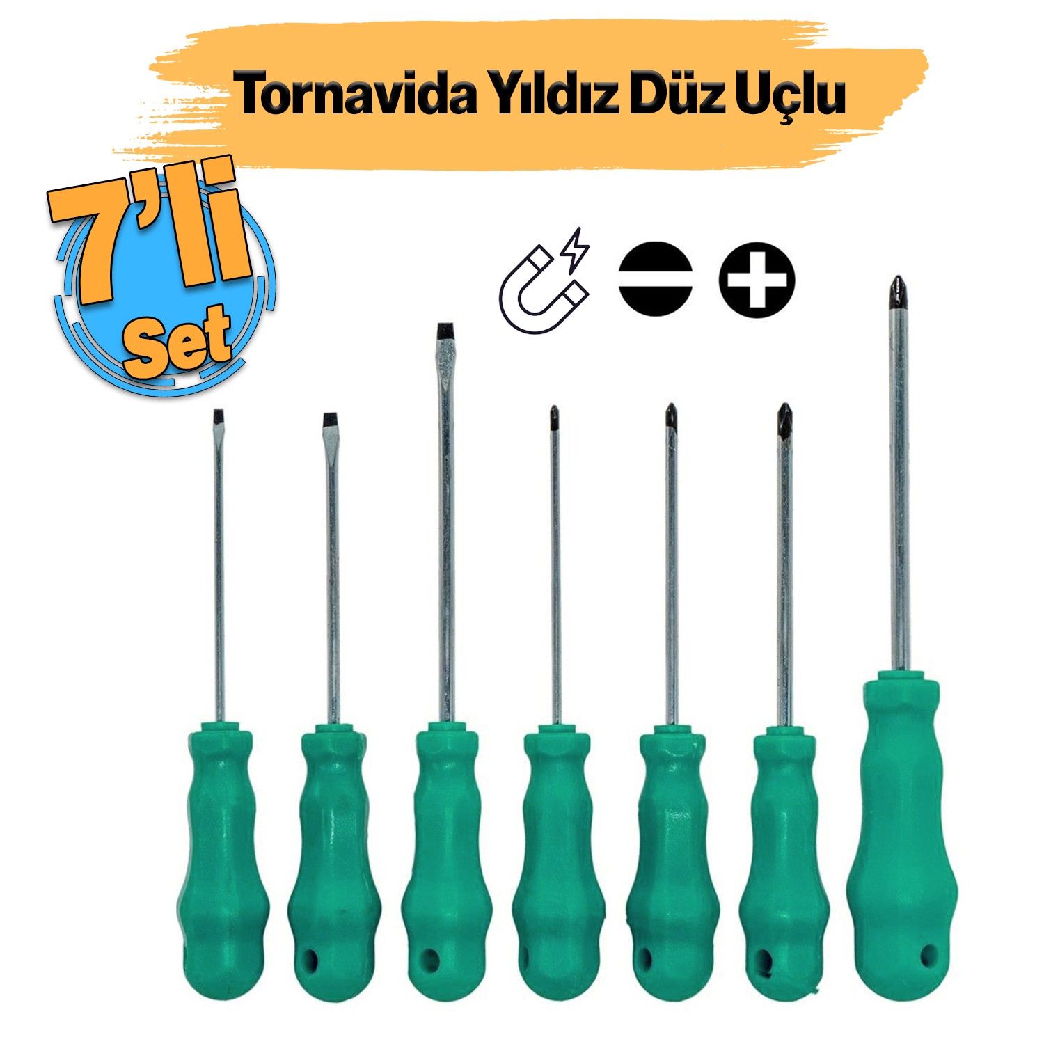 Tornavida Seti Düz Yıldız Uçlu (7'Li SET) Mıknatıslı Vida Sıkma Sökme