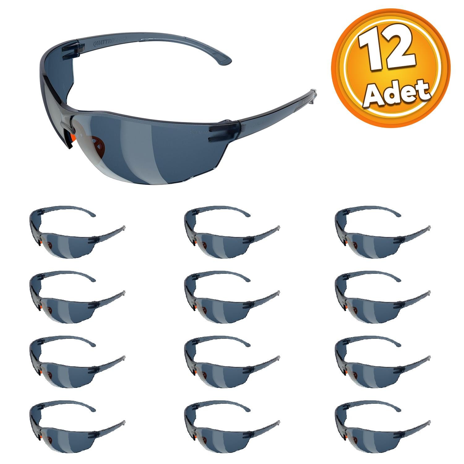 İş Güvenlik Gözlüğü UV Koruyucu Silikonlu Gözlük S1100 Füme 12 Adet