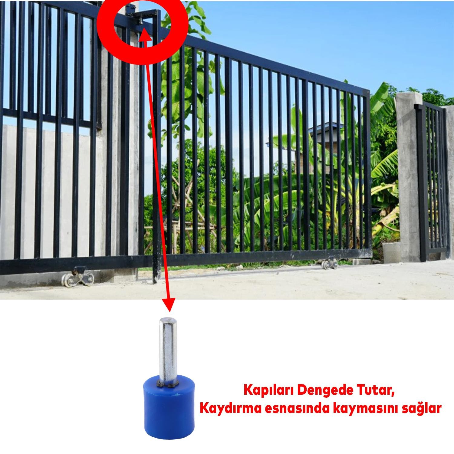 Sürgülü Sürmeli Demir Kapı Dış Bahçe Kapısı PVC Denge Bilyası Tekerleği Makara Plastik Metal Uç