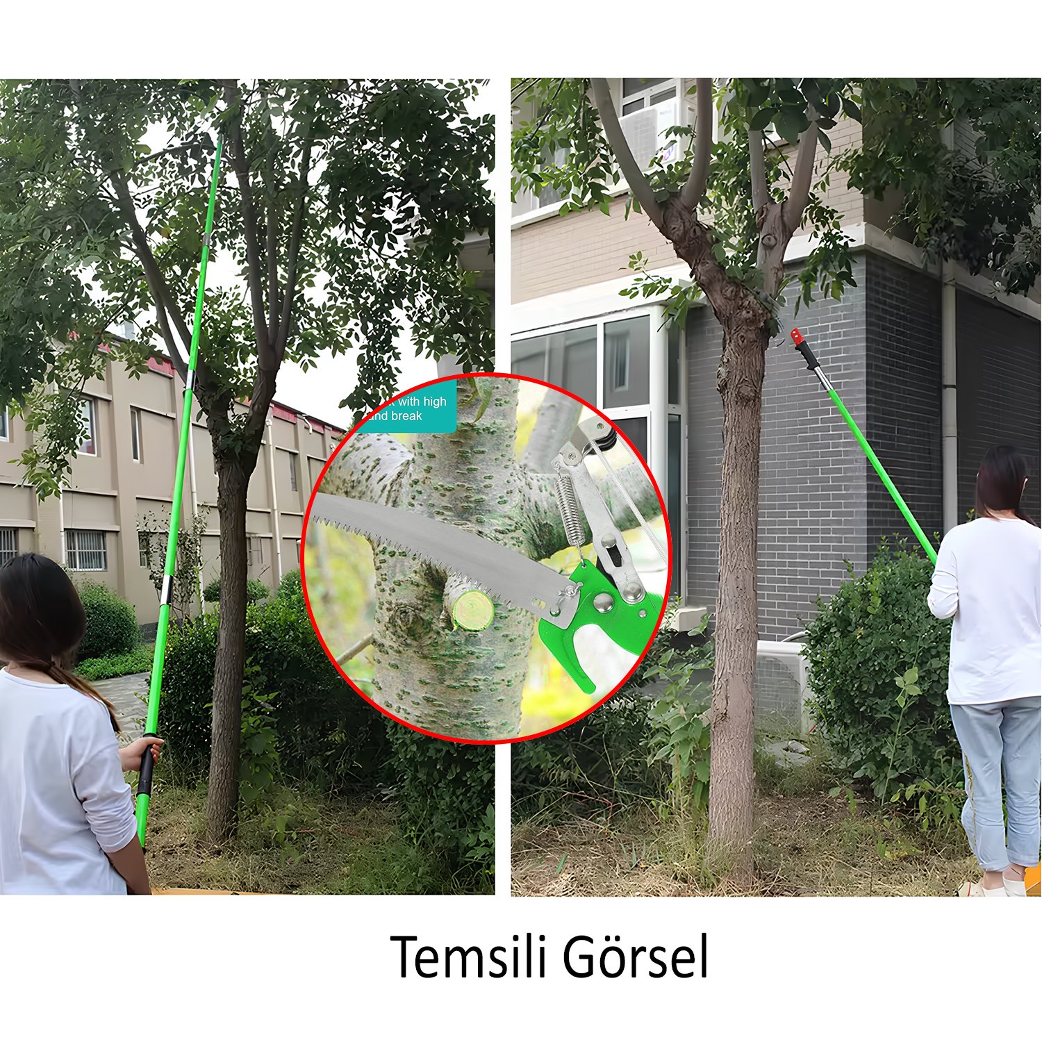 Ayarlanabilir 280 cm Teleskopik Alüminyum Saplı Yüksek Yerlerde Ağaç Dal Kesme Budama Makası Testere