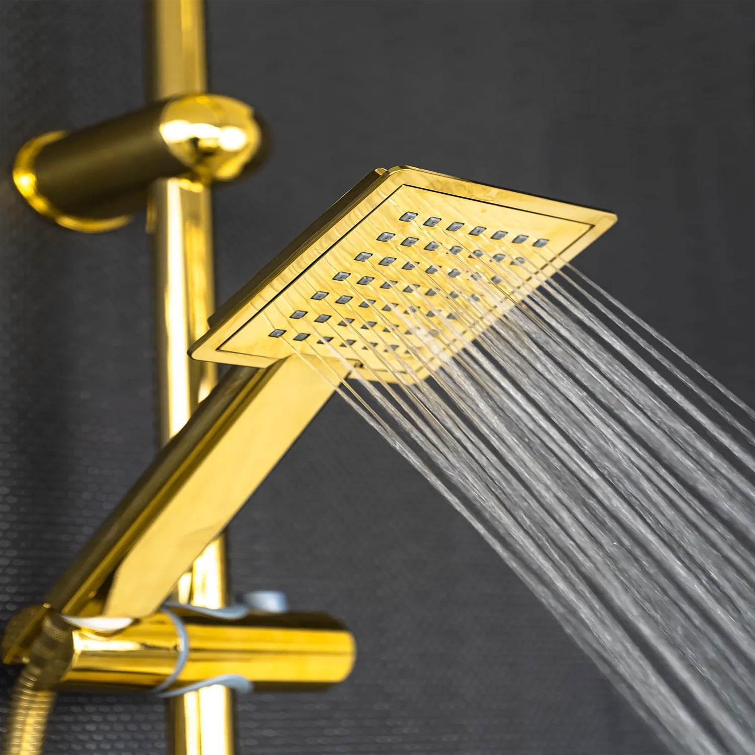 Robot Tepe Duş Seti Takımı Shower Yağmurlama Kare Banyo Masaj Duş Başlığı Sistemi Gold