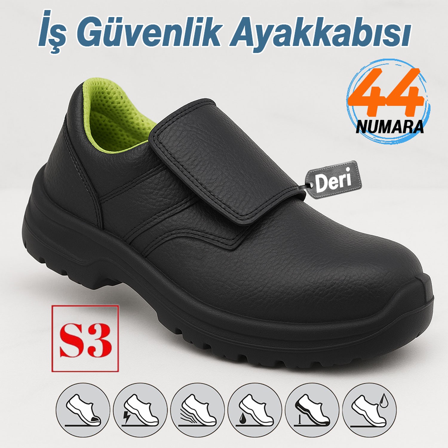 İş Ayakkabısı S3 Cırtlı 44 Numara Deri Çelik Burunlu Kaymaz Tabanlı Güvenlik Kaynak Ayakkabıları
