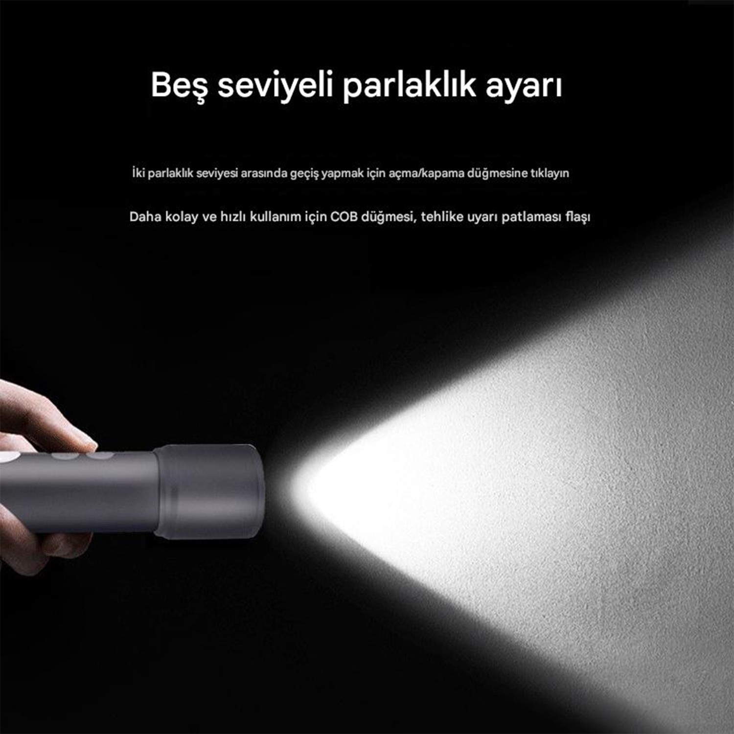 El Feneri 800 Lümen 2000 Metre Menzil 1200 mAh Şarjlı Powerbank Ledli Işık Lambası Su Geçirmez Kamp