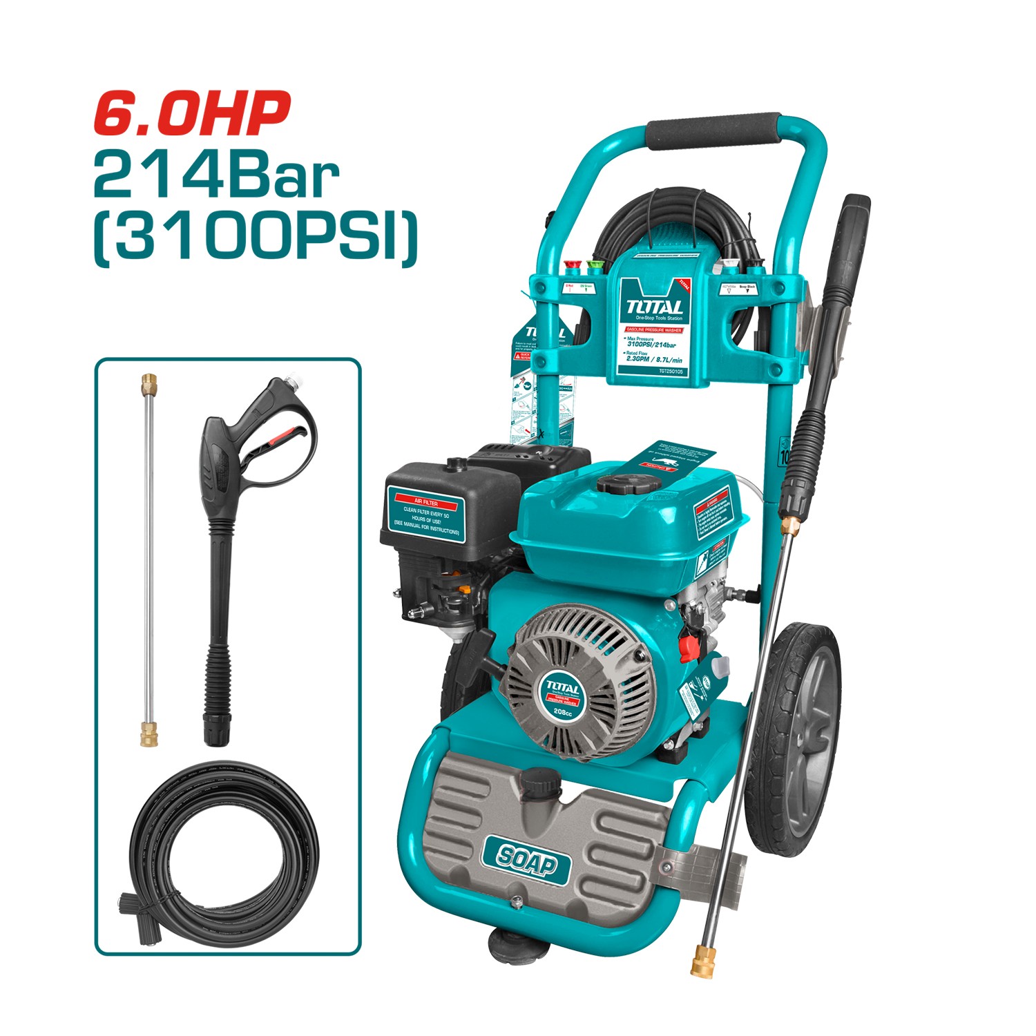 Total Benzinli Basınçlı Yıkama Makinası 214 Bar 3100 psi Araç Araba Oto Yıkama Tabancalı