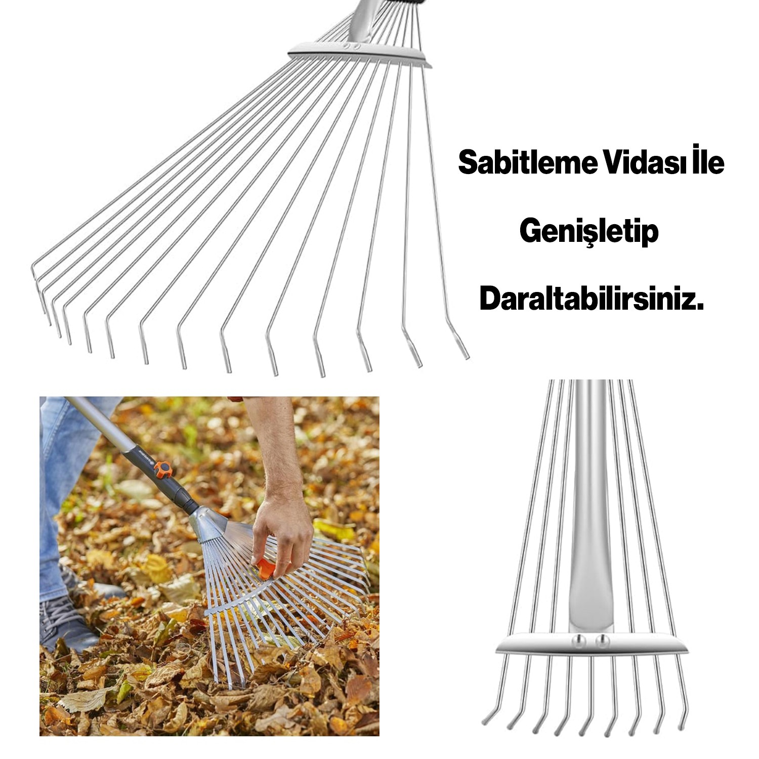 Metal Ayarlanabilir Bahçe Tarla Tırmık Çim Peyzaj Yaprak Ot Saman Temizleme Toplama Tırmığı 1 Adet
