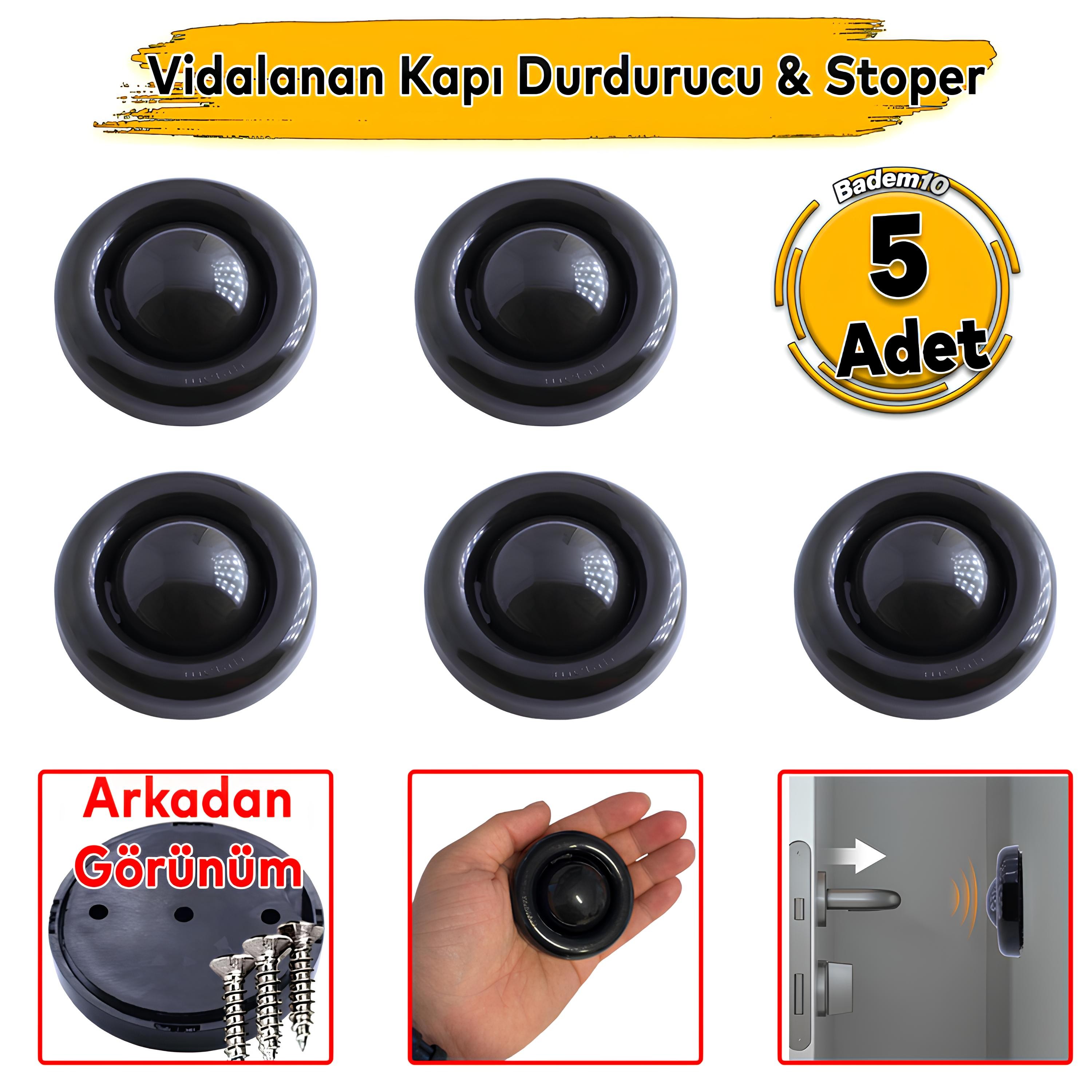 5'li Vidalanan Siyah Silikon Kapı Stoperi Tamponu Vidalı Kapı Arkası Koruyucu Kolu Durdurucu Tutucu