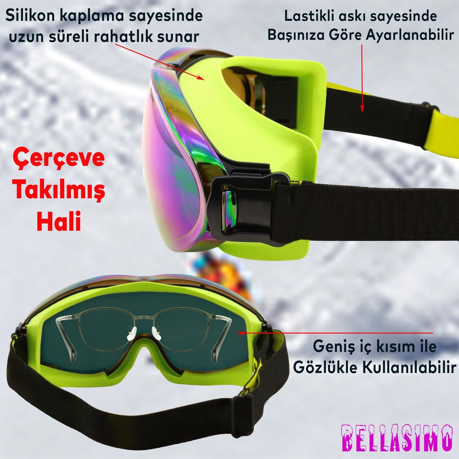 Bellasimo Çerçevesiz Kayak Gözlüğü Camı Lens Değiştirebilir Cam Antifog Güneş Kar Gözlük Camı Gökkuşağı