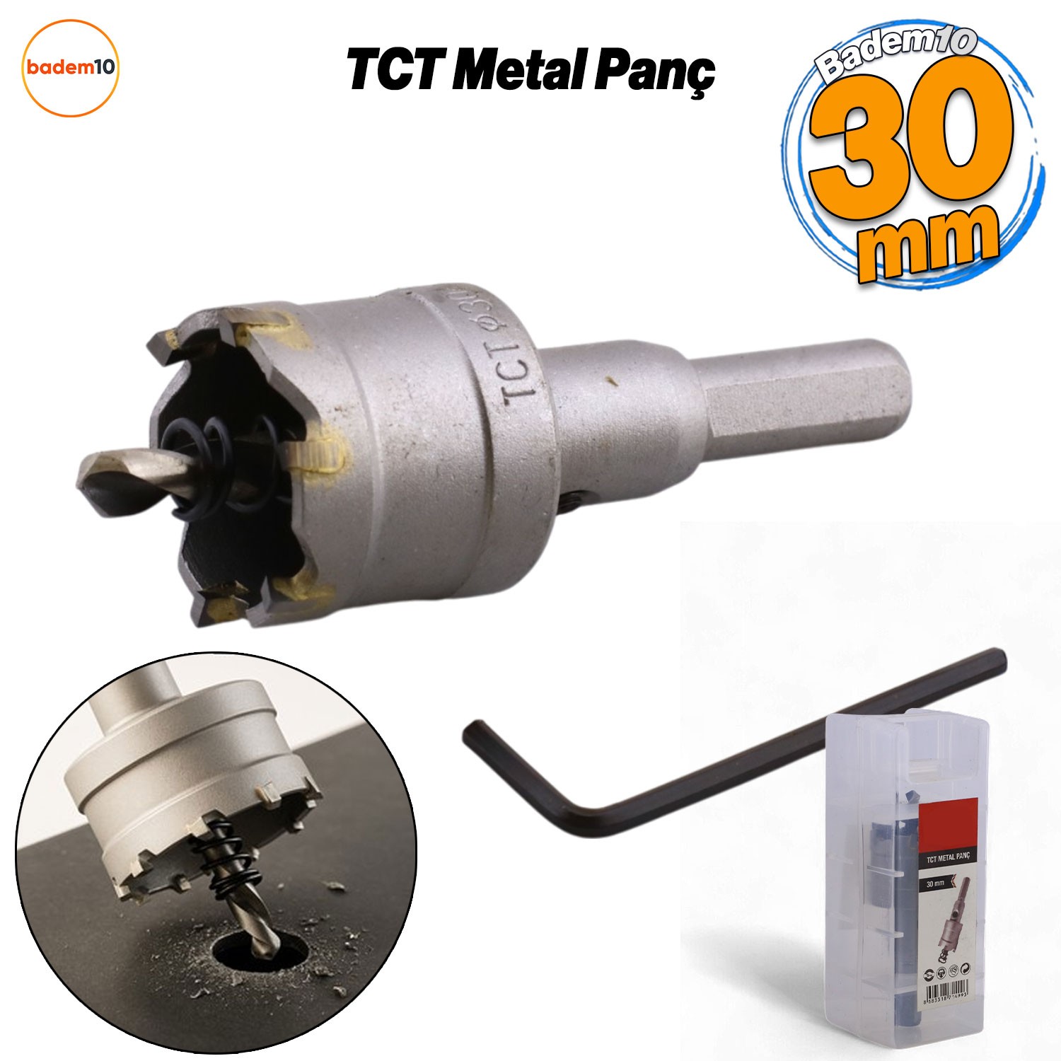 Tct Metal Delme Panç Ø 30 mm Delik Açma Metal Demir Testeresi Adaptörlü 1 Adet