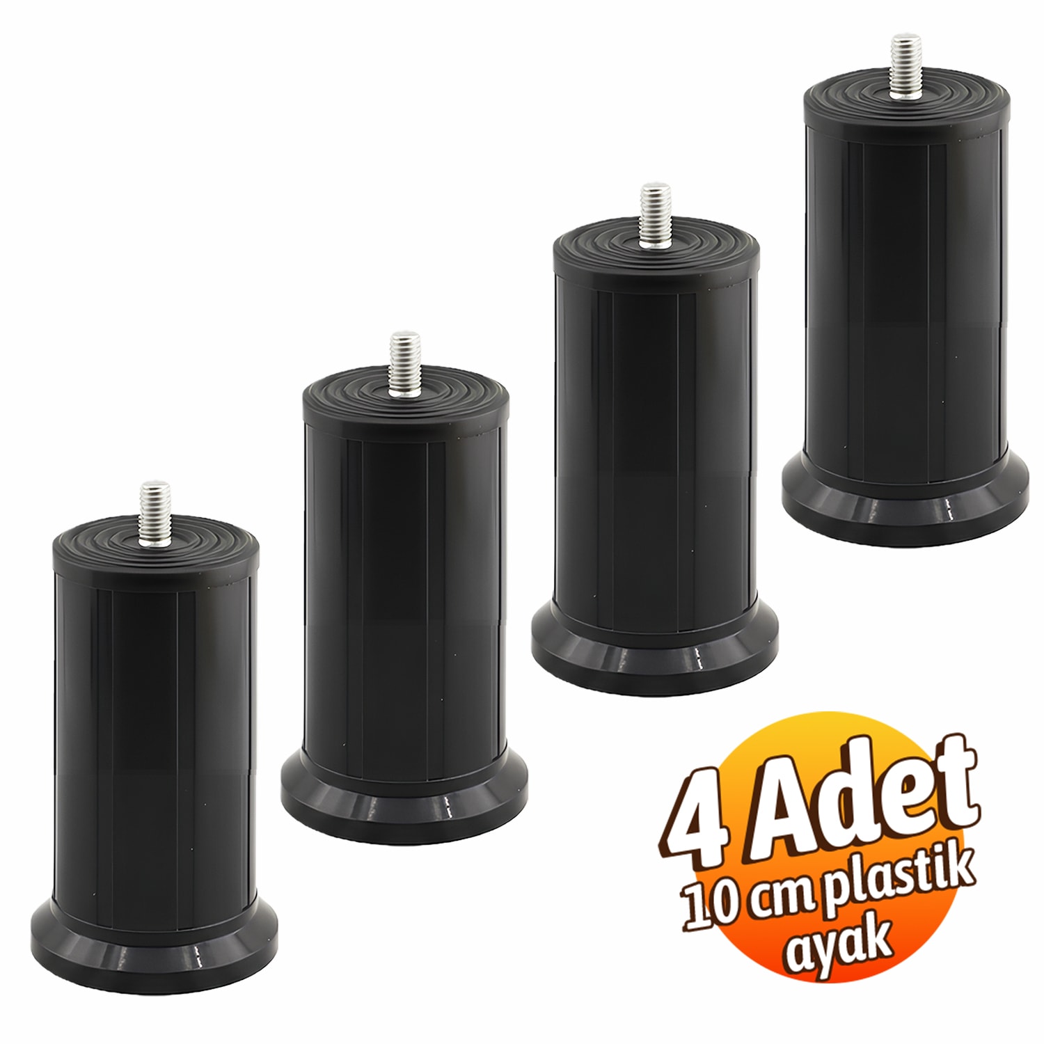 Keson 4 Adet 10 cm Siyah Plastik Mobilya Baza Tv Ünitesi Yükseltme Ayağı Destek Ayağı 